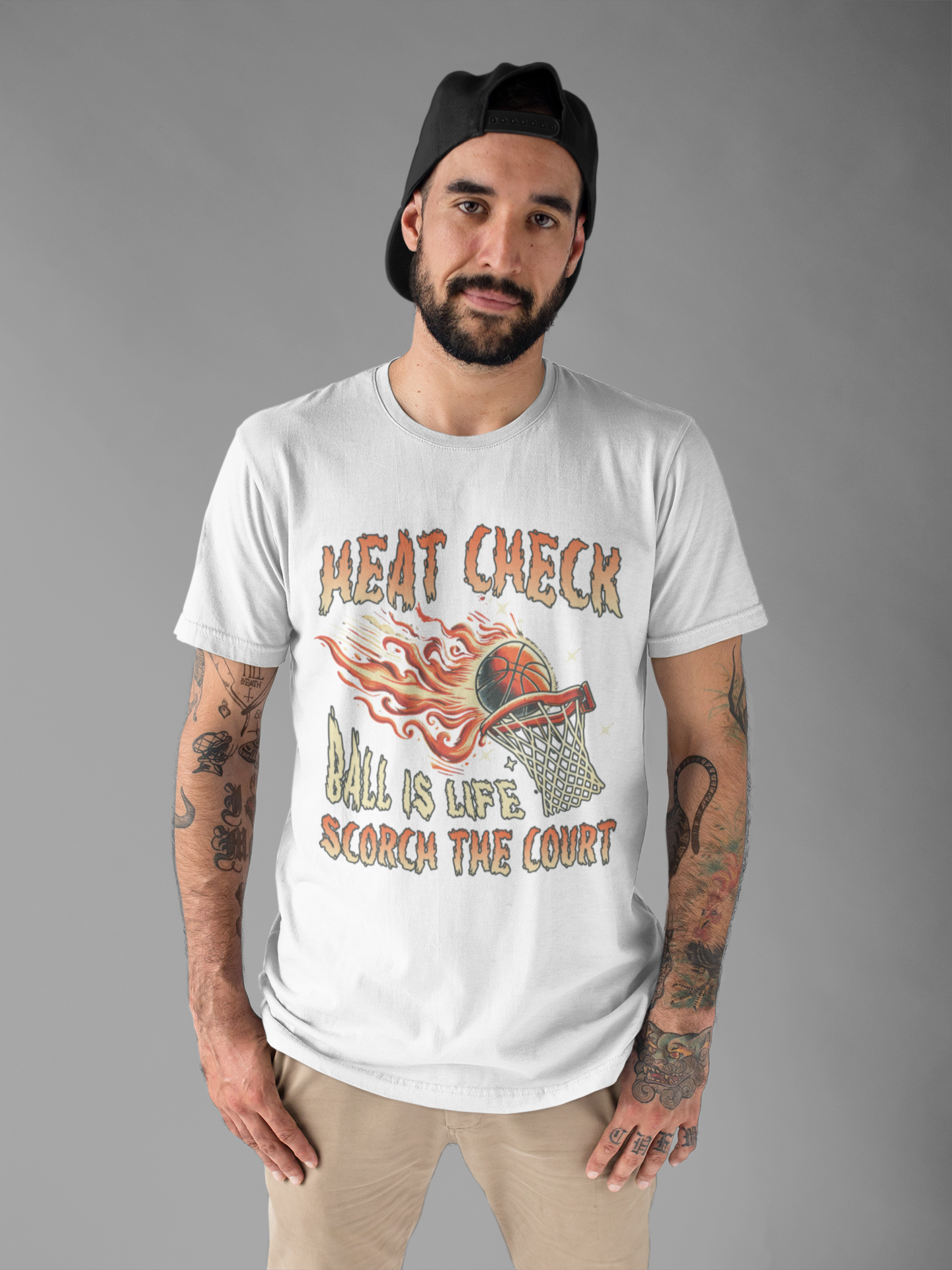 Heat Check Basketball Flames On Fire Scorch the Court Sports T-Shirt