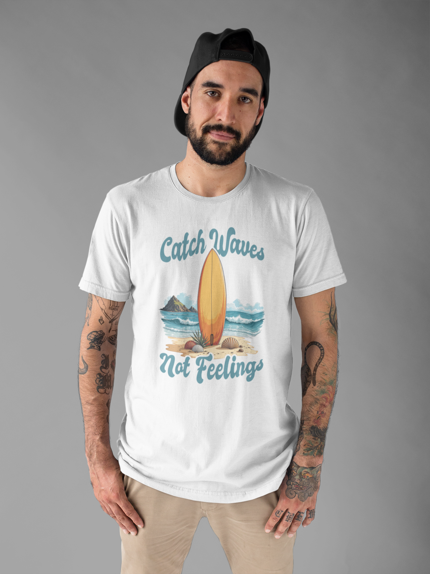 Catch Waves Not Feelings Funny Surf Beach T-Shirt