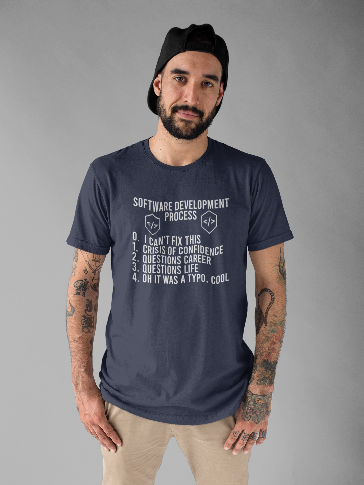 Software Engineering Humor Tee – Programmer Crisis Life Cycle