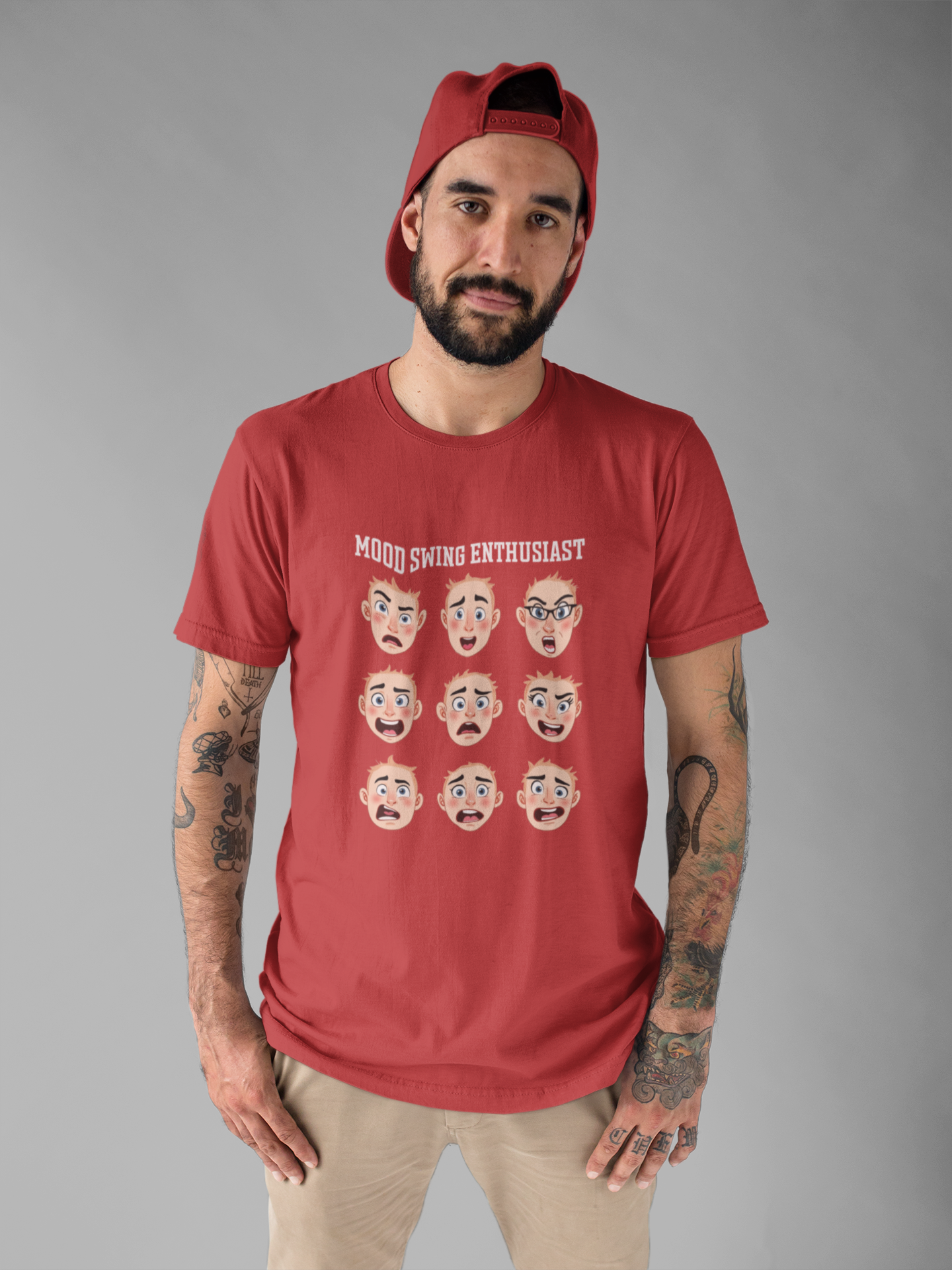 Mood Swing Enthusiast – Grid of Nine Expressive Faces Graphic T-Shirt