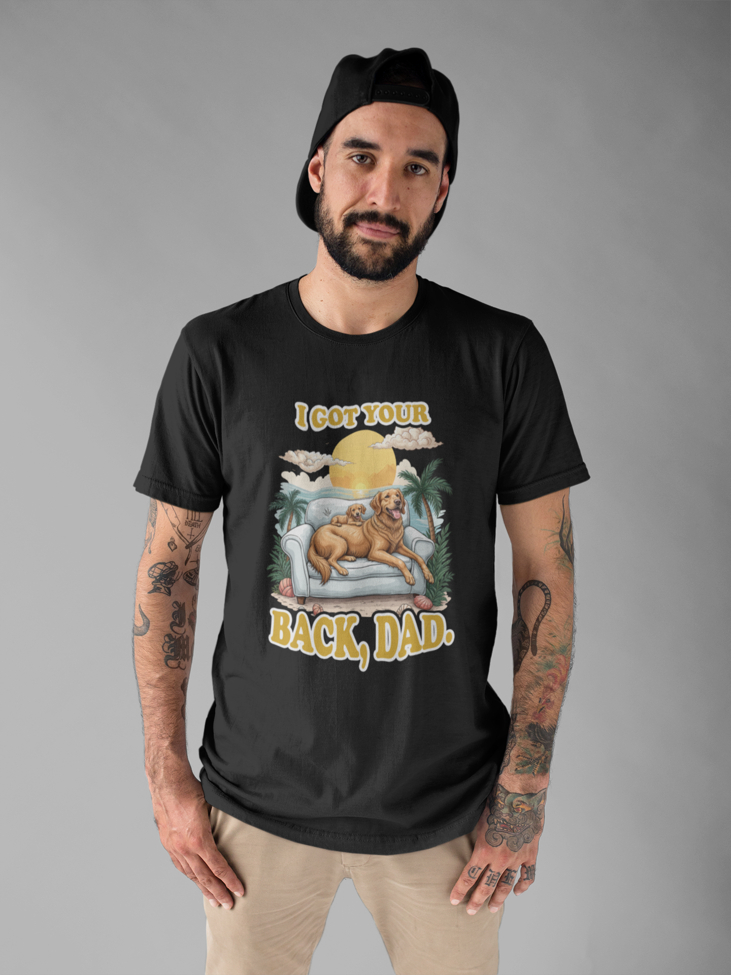 I Got Your Back Dad Tshirt Golden Retriever Father and Puppy on Couch Beach Sunset