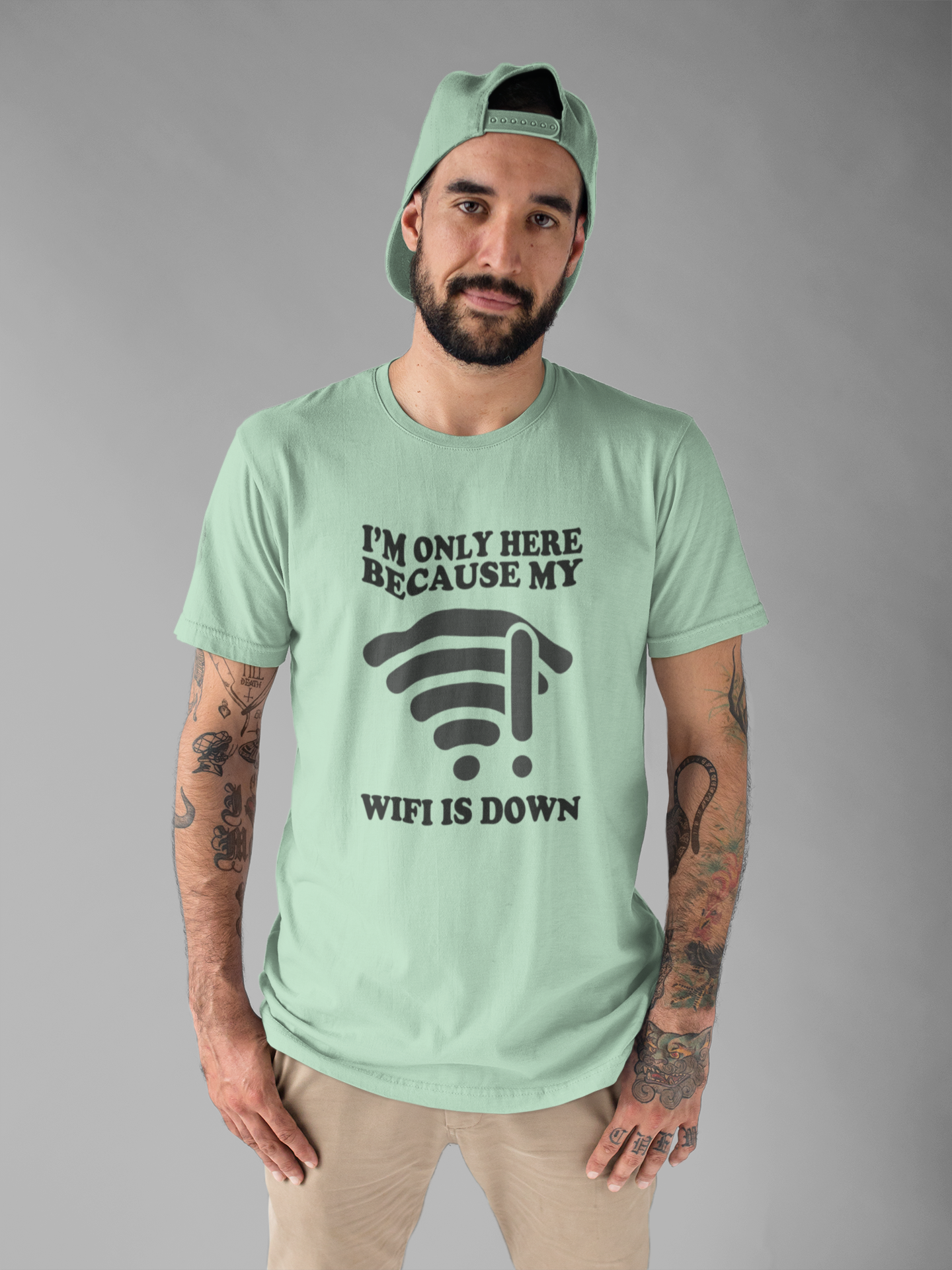 I'm Only Here Because My WiFi Is Down – Funny WiFi Down Symbol Graphic T-Shirt