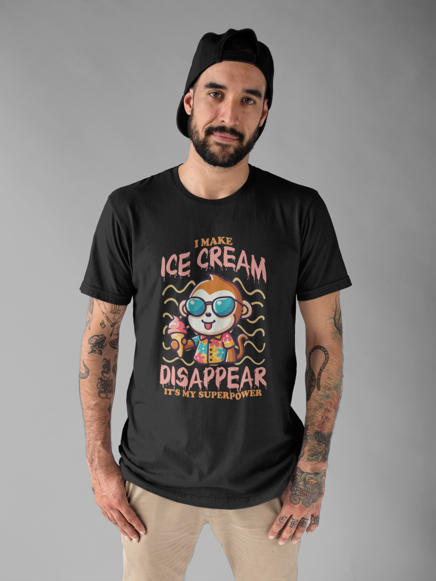 I Make Ice Cream Disappear T-Shirt – Cool Monkey With Sunglasses And Ice Cream Cone Funny Graphic Tee
