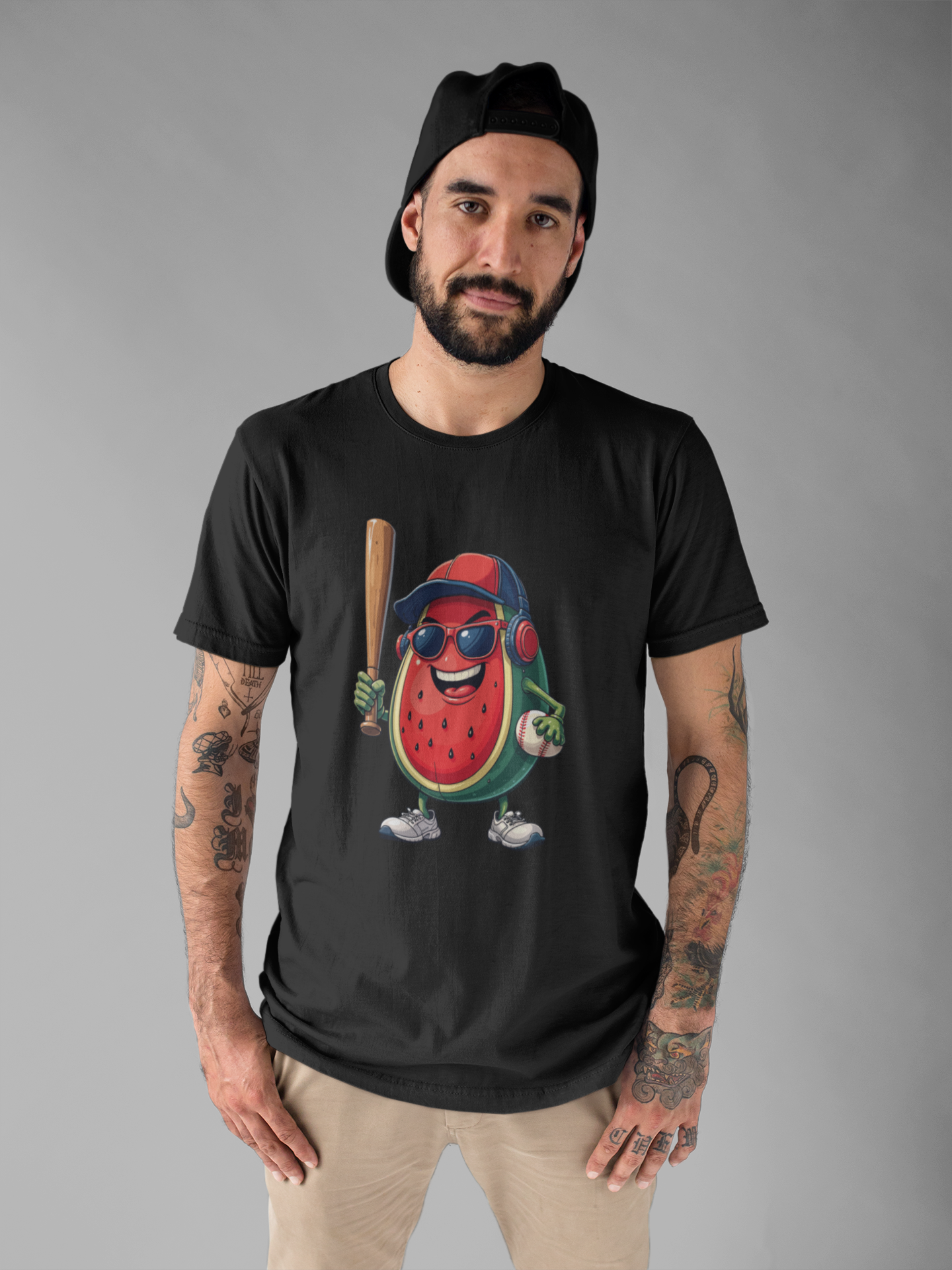 Happy Watermelon Baseball Mascot Tshirt Fun Sports Fruit Character Design