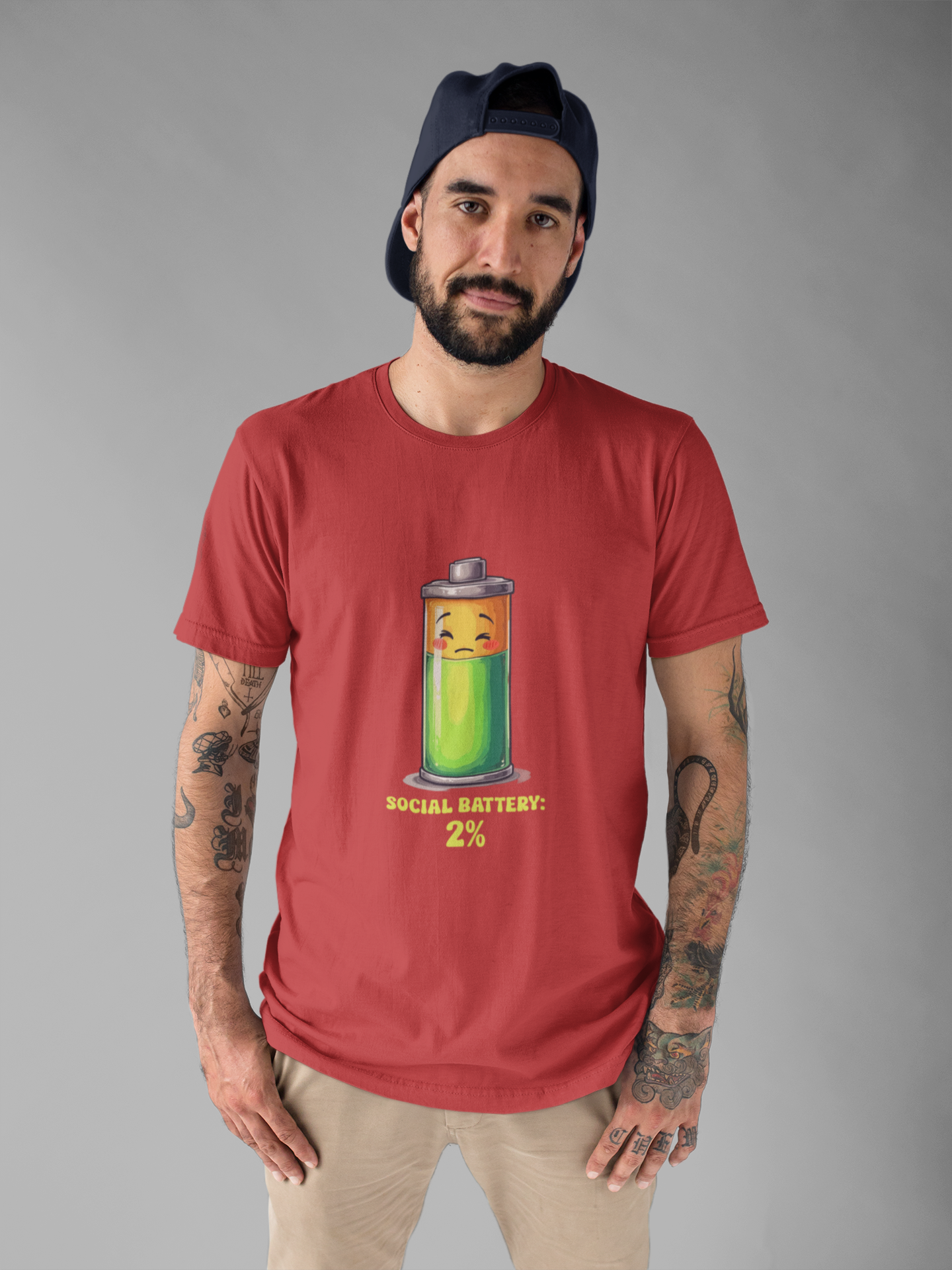 Social Battery 2% – Low Charge Sad Battery Graphic T-Shirt