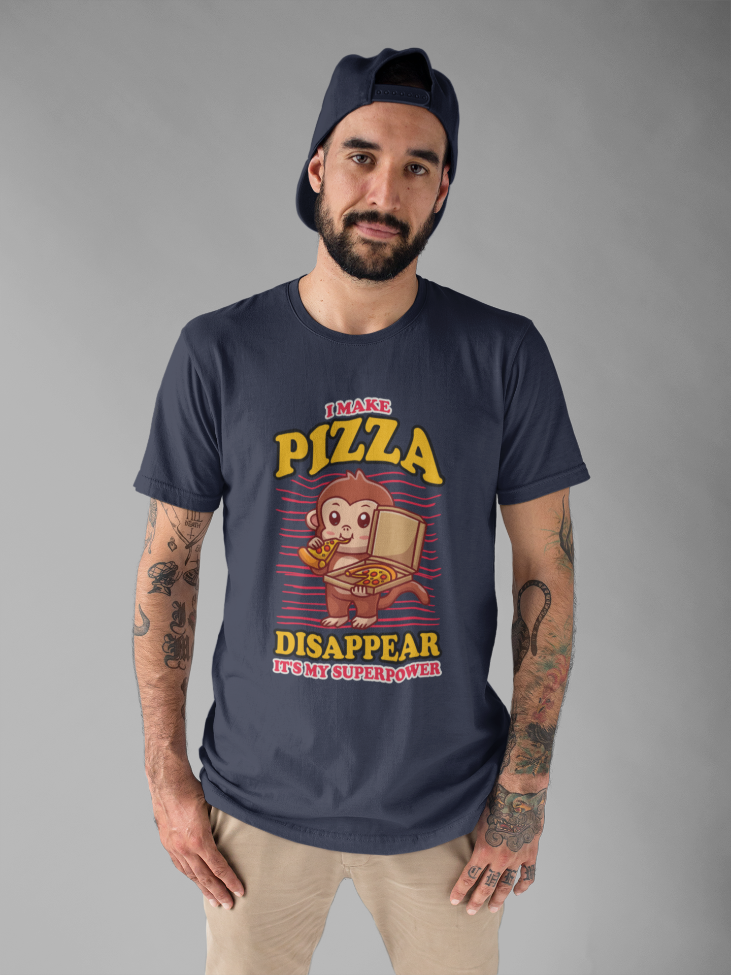 I Make Pizza Disappear T-Shirt – Funny Monkey With Pizza Box and Slice Graphic Tee