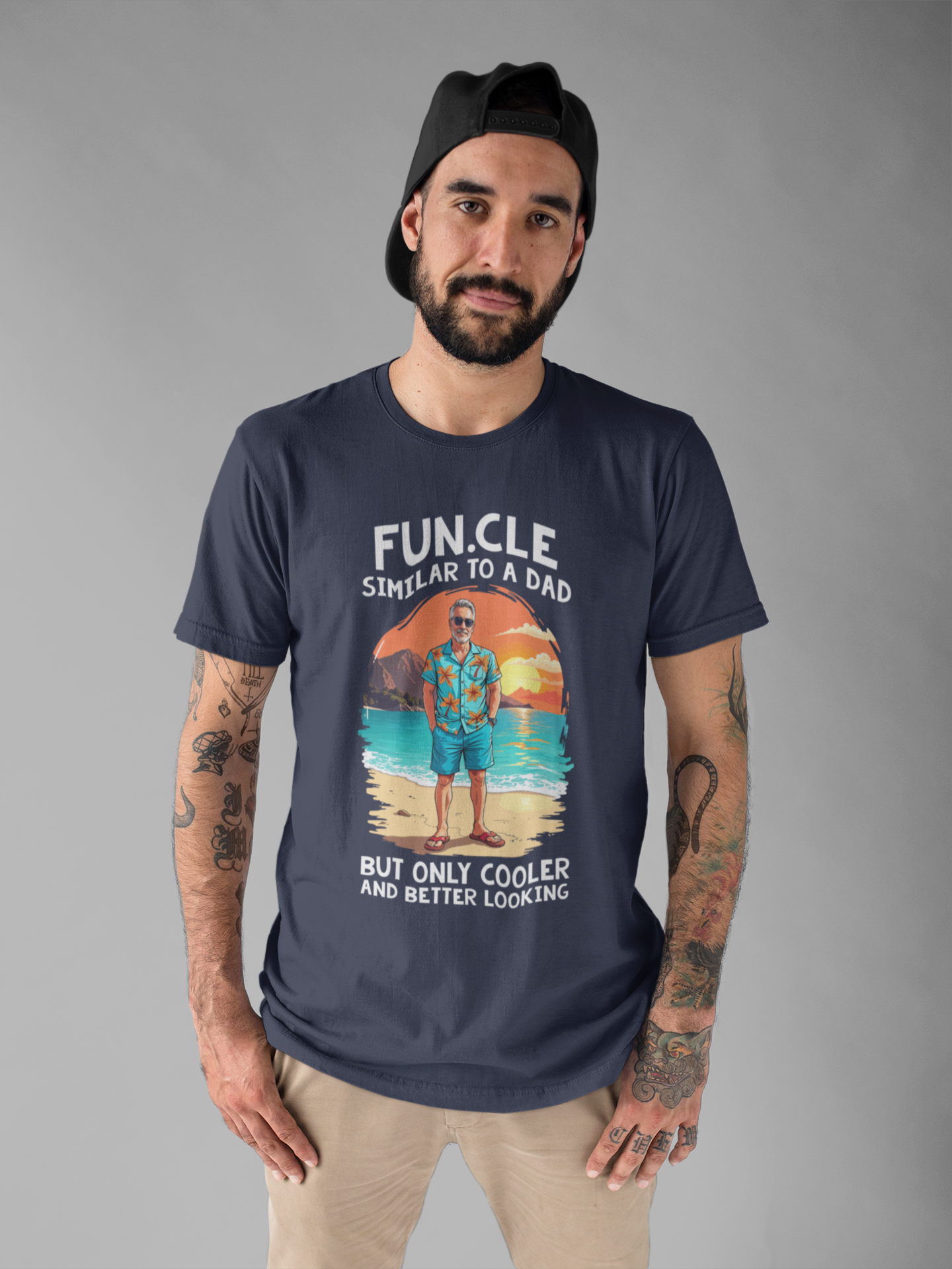 FUN.CLE Beach Sunset T-Shirt – Cool Uncle Beach Graphic with Funny Quote