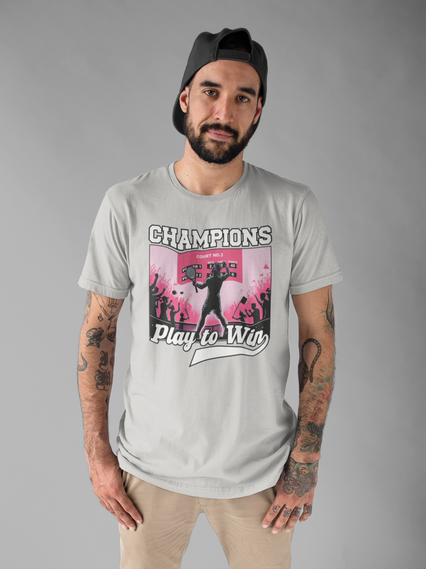 Champions Play to Win – Tennis Victory Celebration Graphic T-Shirt
