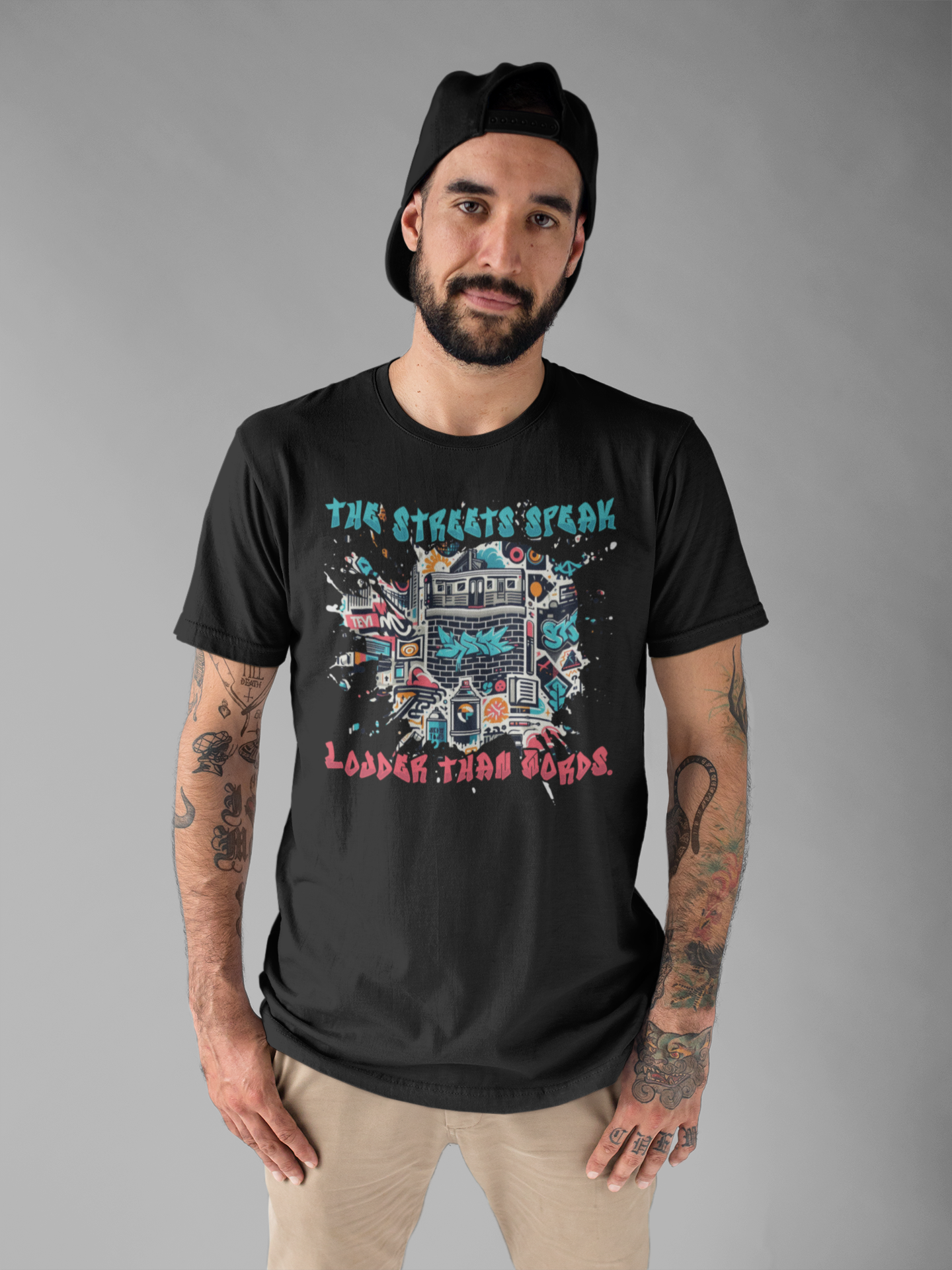The Streets Speak Louder Than Words Tshirt – Cityscape with Graffiti Street Art Revolution