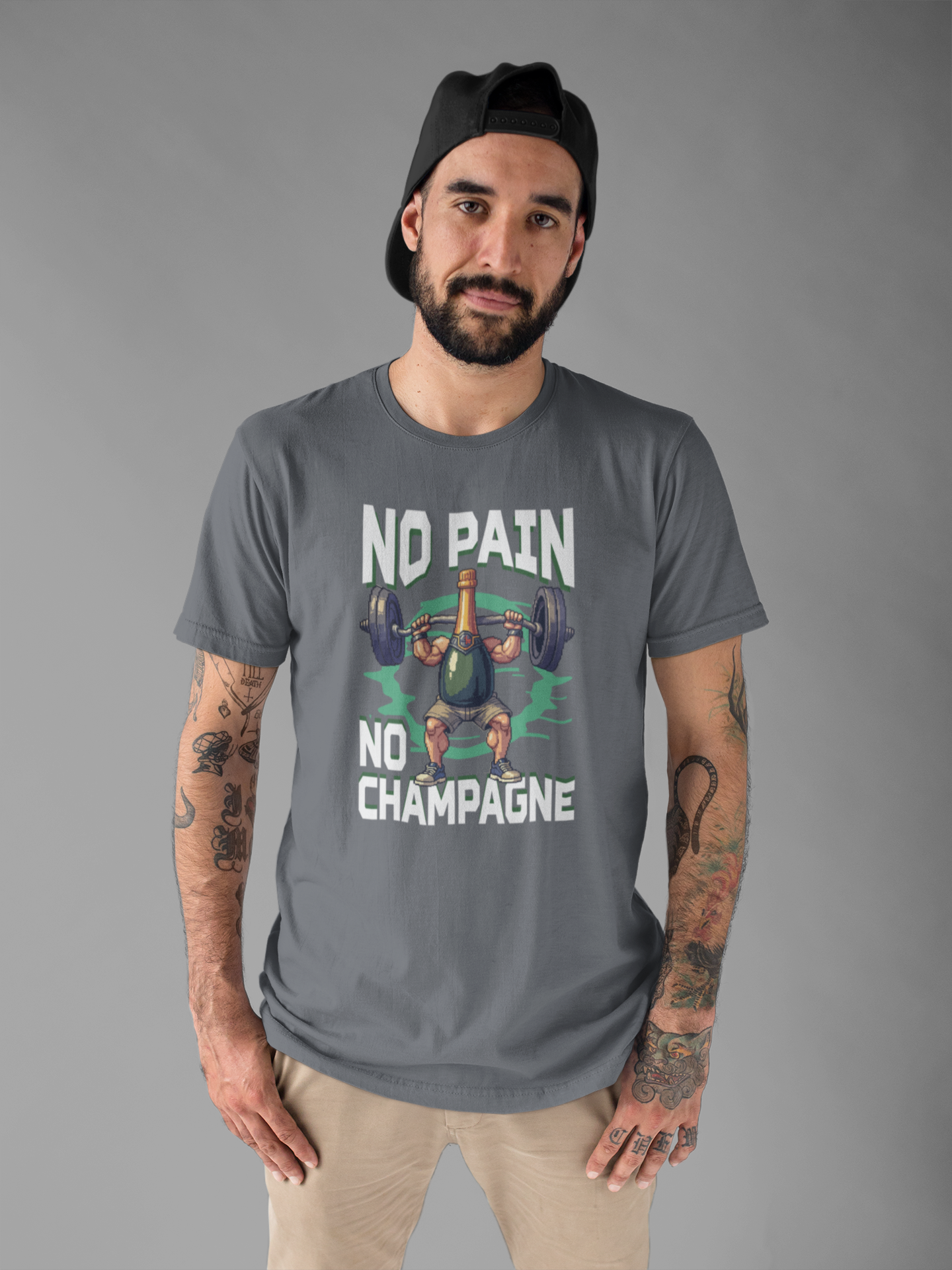 No Pain No Champagne Motivational Fitness Tee for Workout Lovers Who Earn Their Bubbles with Every Squat Push and Power Move
