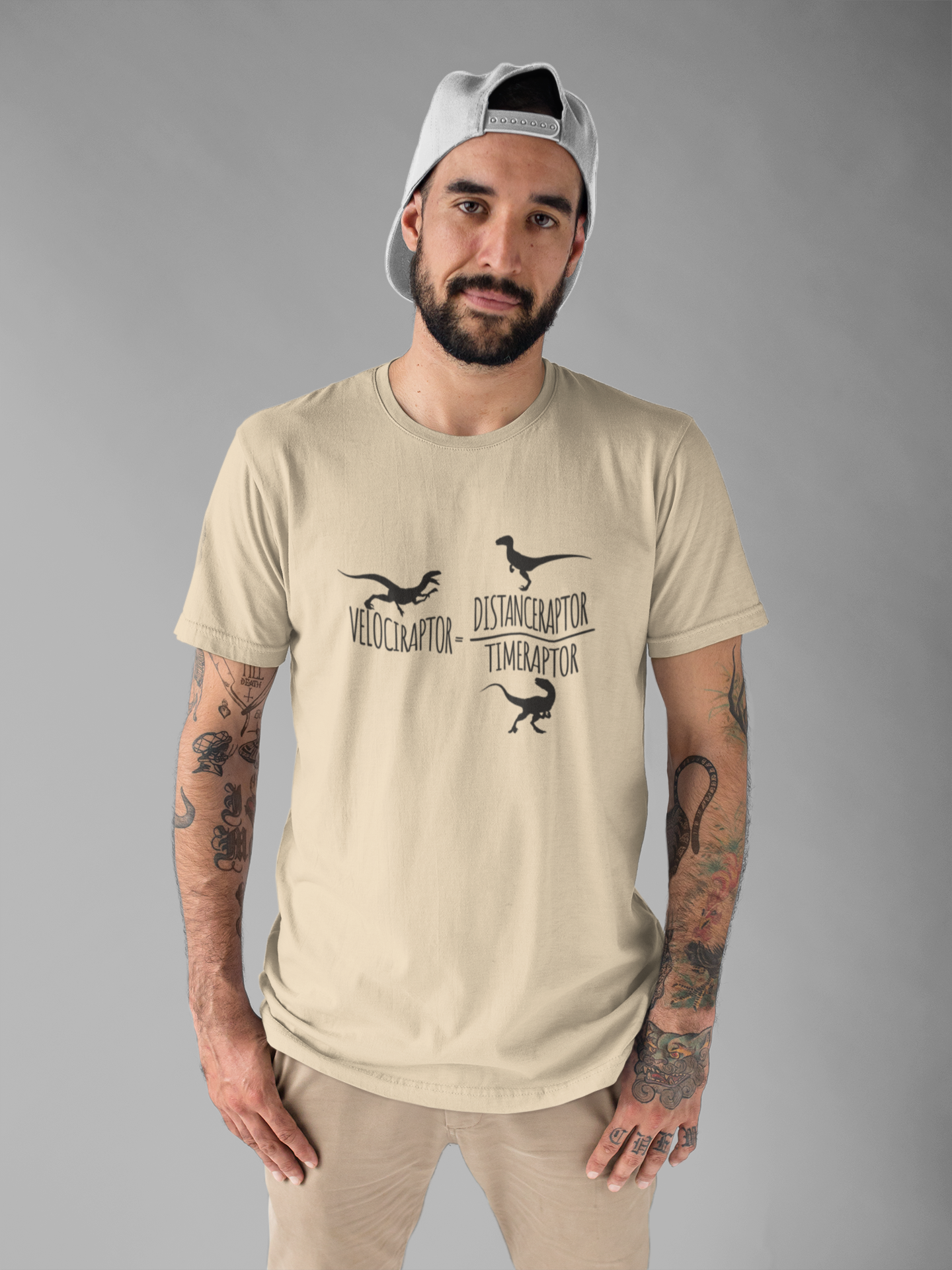 Dinosaur Math Joke Tee – Velociraptor = Distanceraptor / Timeraptor