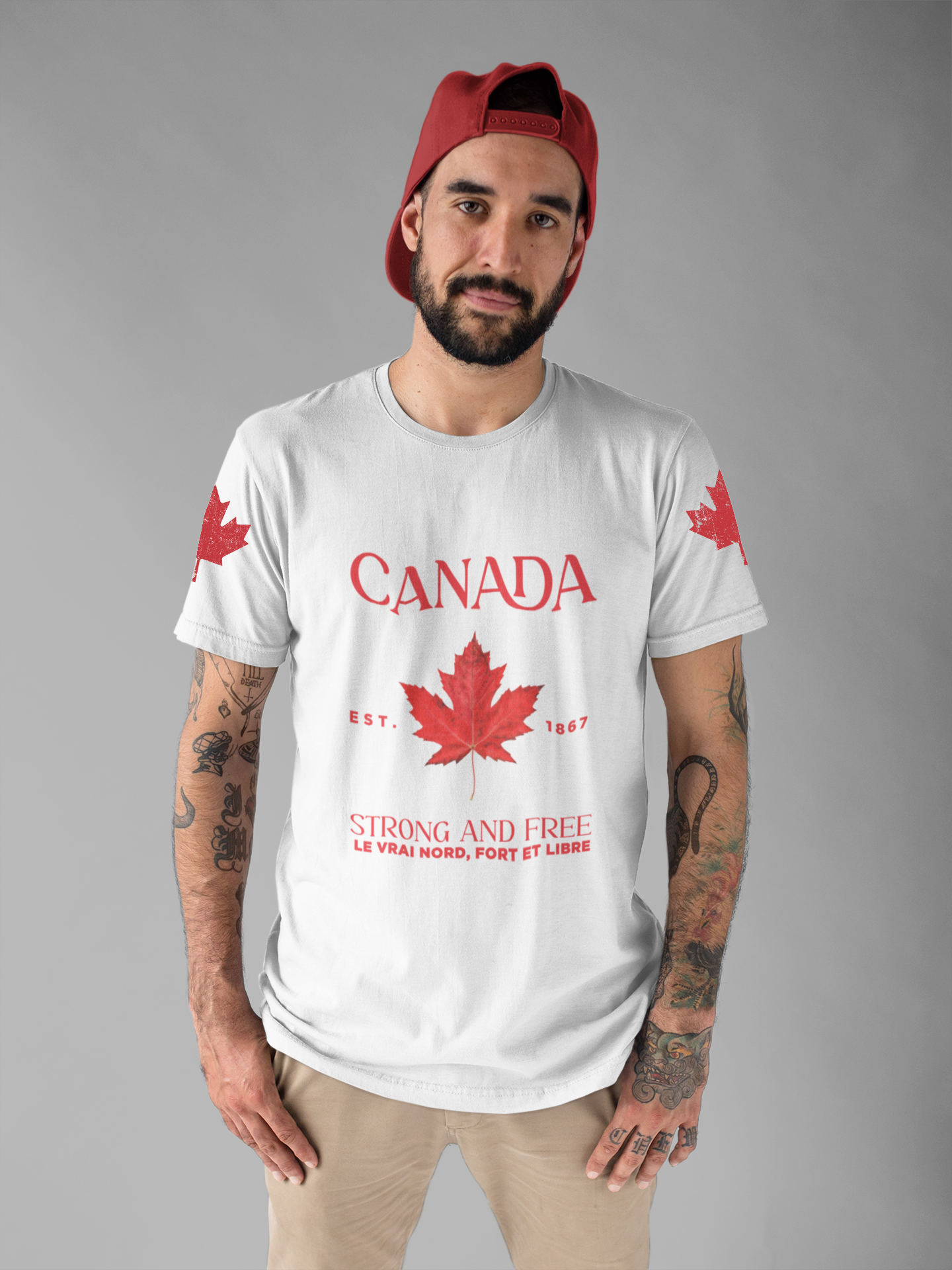 Canada Strong and Free Maple Heritage - Red  Print T-Shirt