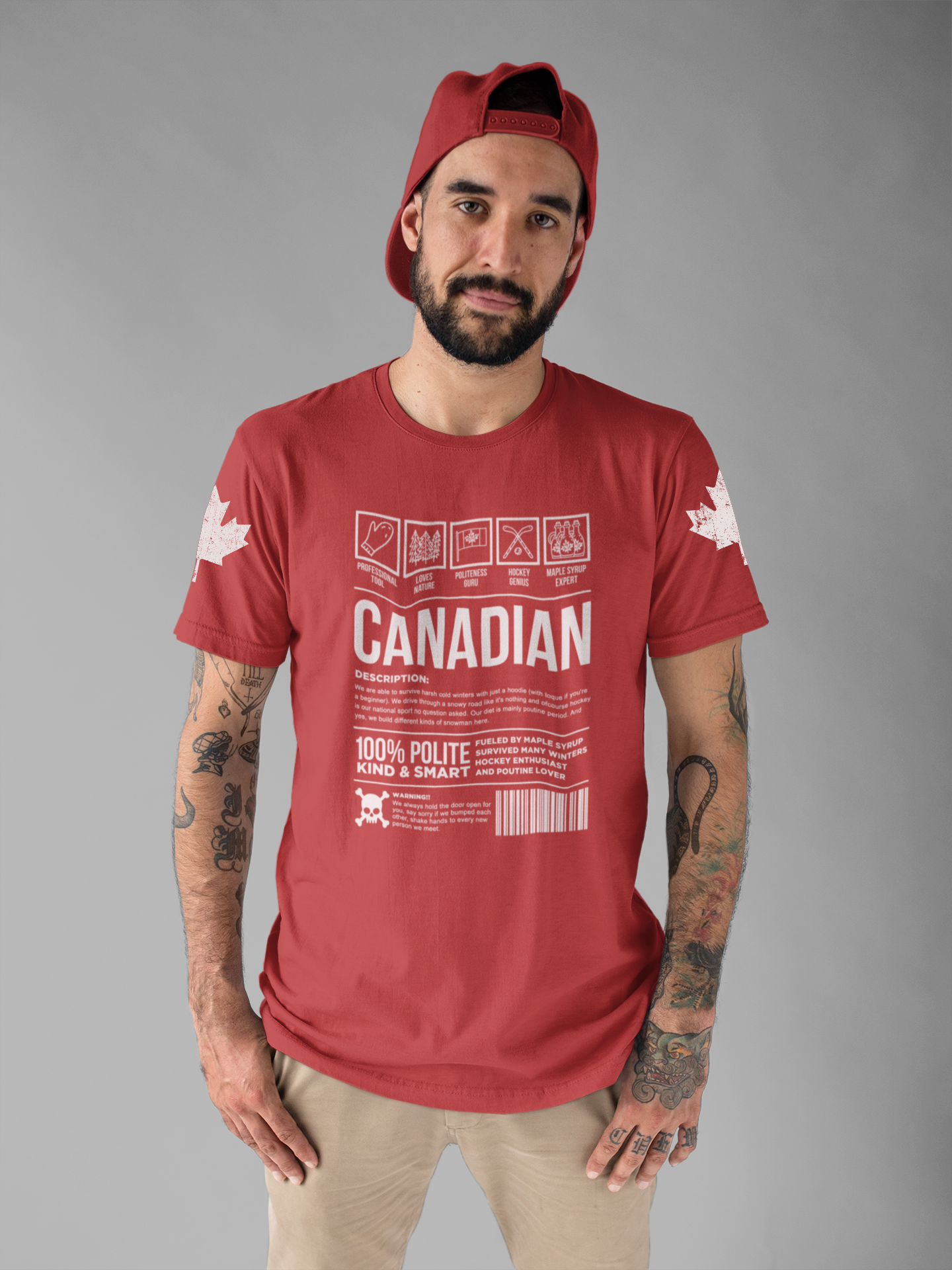 Canadian Traits Nutrition Facts - White Print T-Shirt