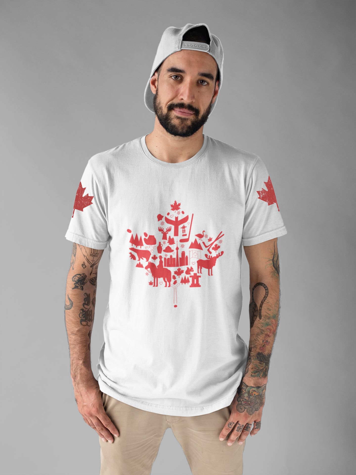 Canada Icons collage of iconic Canadian symbols Maple - Red Print T-Shirt