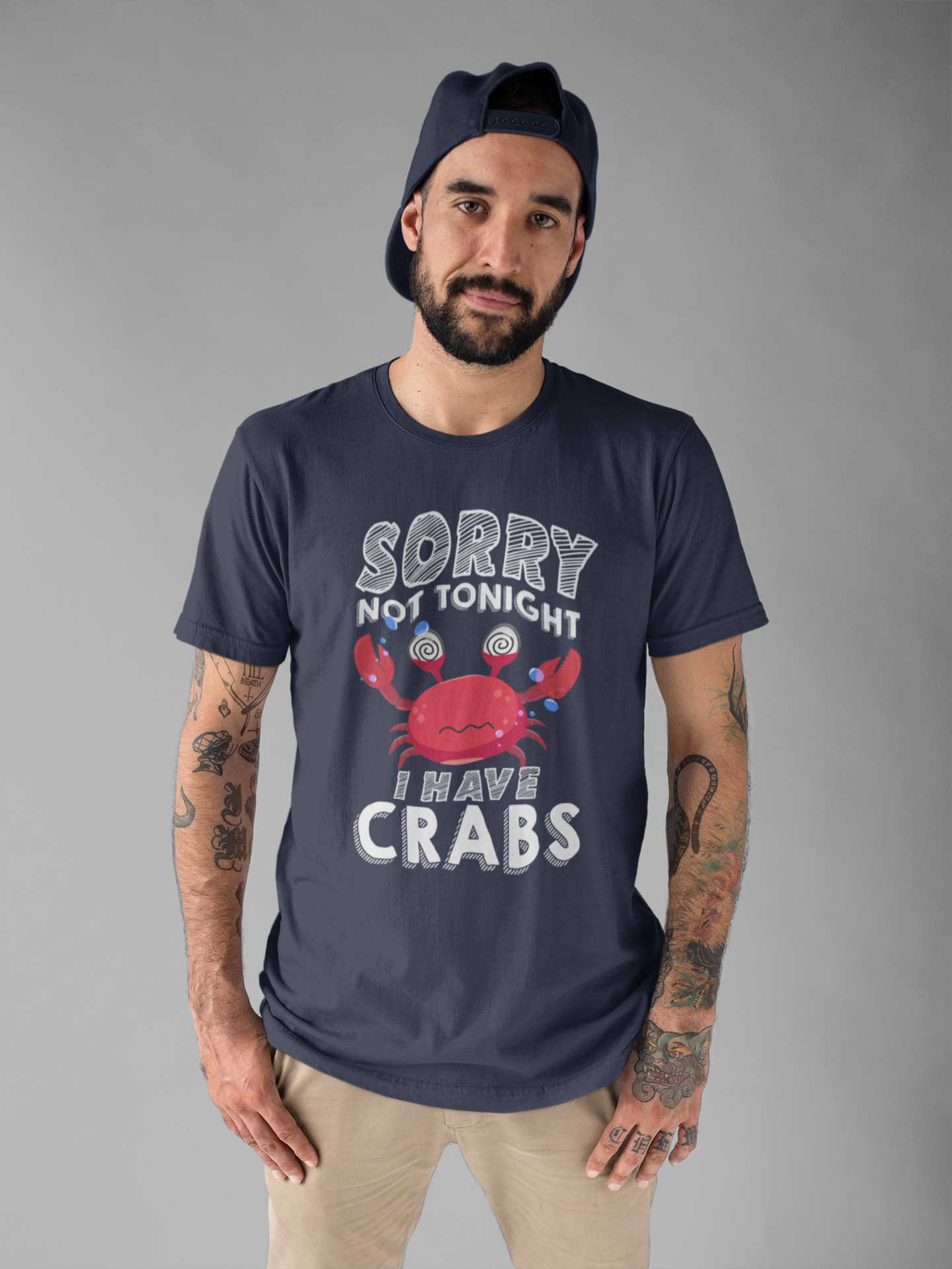 Sorry Not Tonight I Have Crabs Tshirt – Funny Worried Crab with Rolling Eyes Graphic