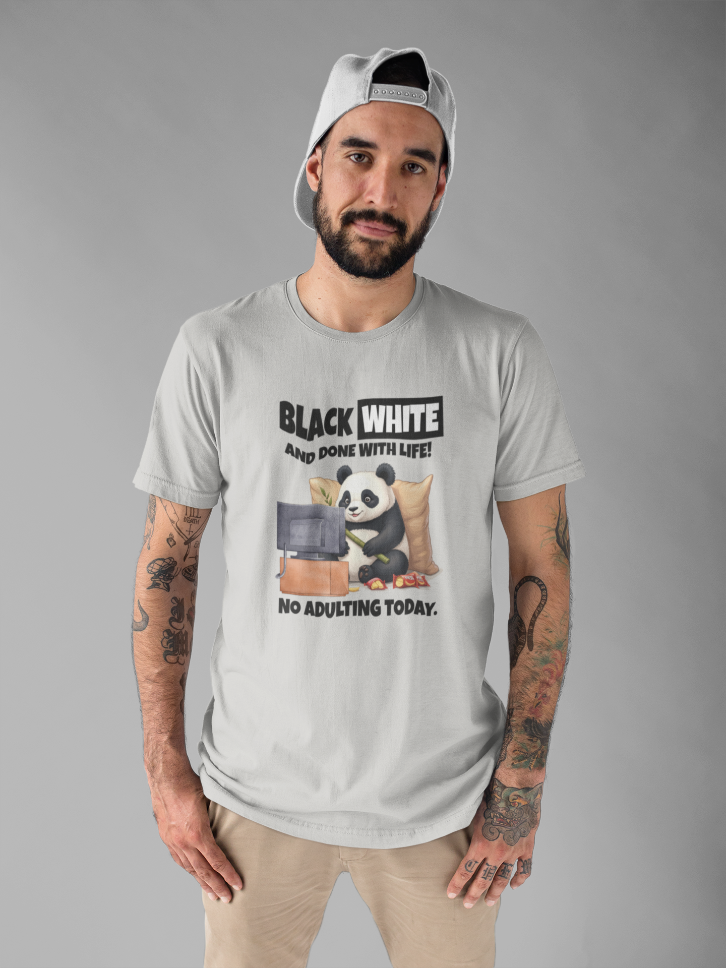 Black White and Done With Life Tee, Panda Humor Shirt, Anti Adulting Graphic Tee, Funny Mood Animal Top, Lazy Day Gift