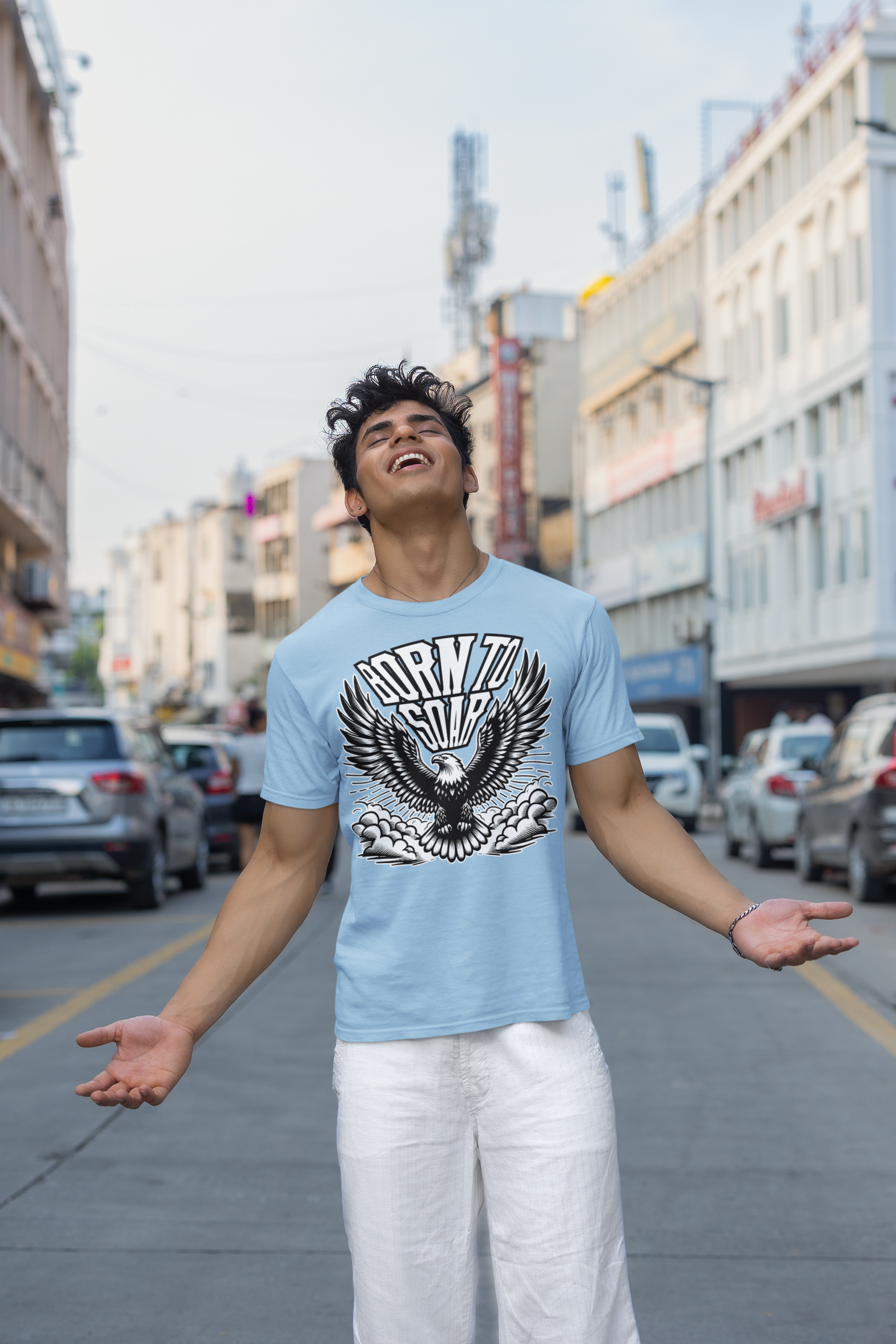 Born to Soar | Eagle with Wide Open Wings Above the Clouds T-Shirt