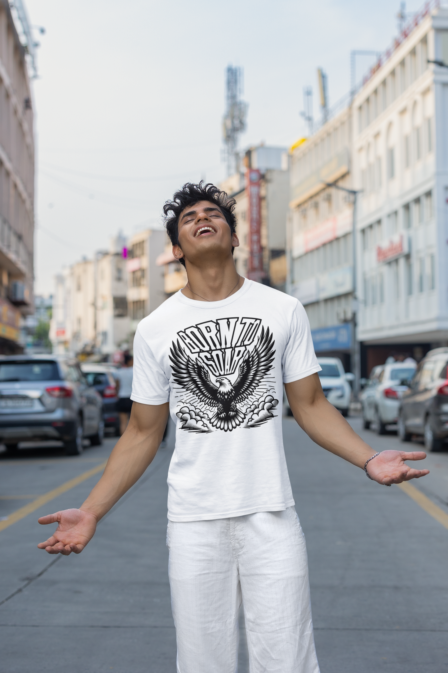 Born to Soar | Eagle with Wide Open Wings Above the Clouds T-Shirt