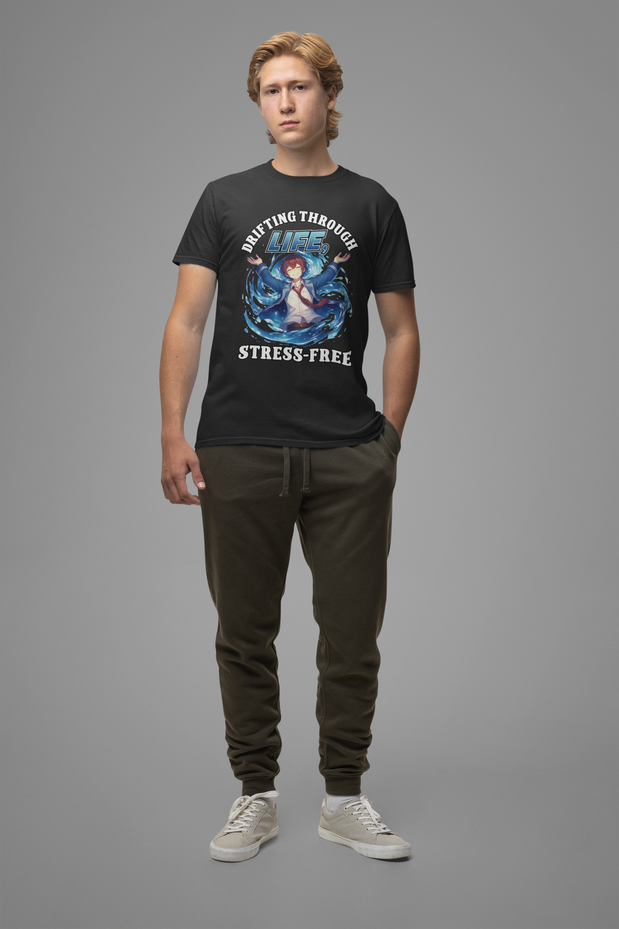 Let Go And Let Flow Shirt, Tranquil Anime Boy Tee, Water Energy Graphic T Shirt, Spiritual Release Apparel, Calm Vibes Minimalist Top