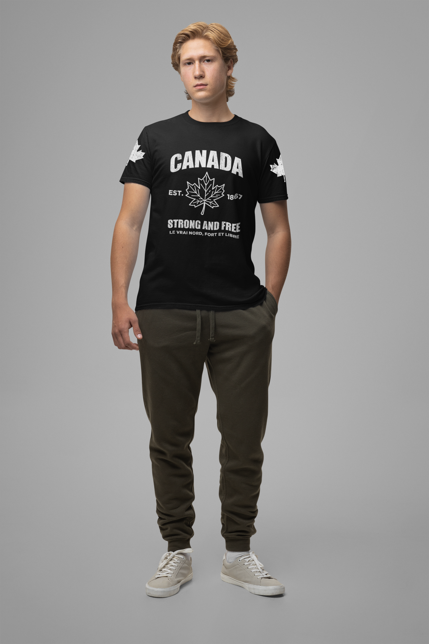 Canada Strong and Free Maple Heritage - White Print T-Shirt