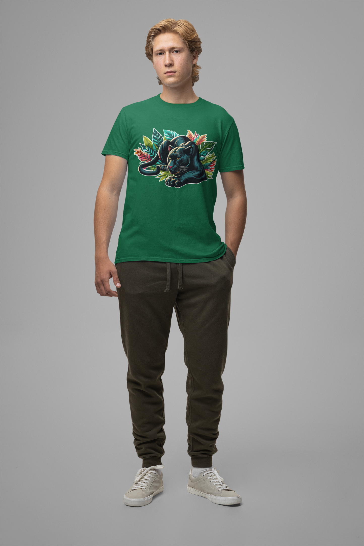 Wild and Beautiful - Black Panther with Claws Out and Jungle Leaves Graphic T-Shirt