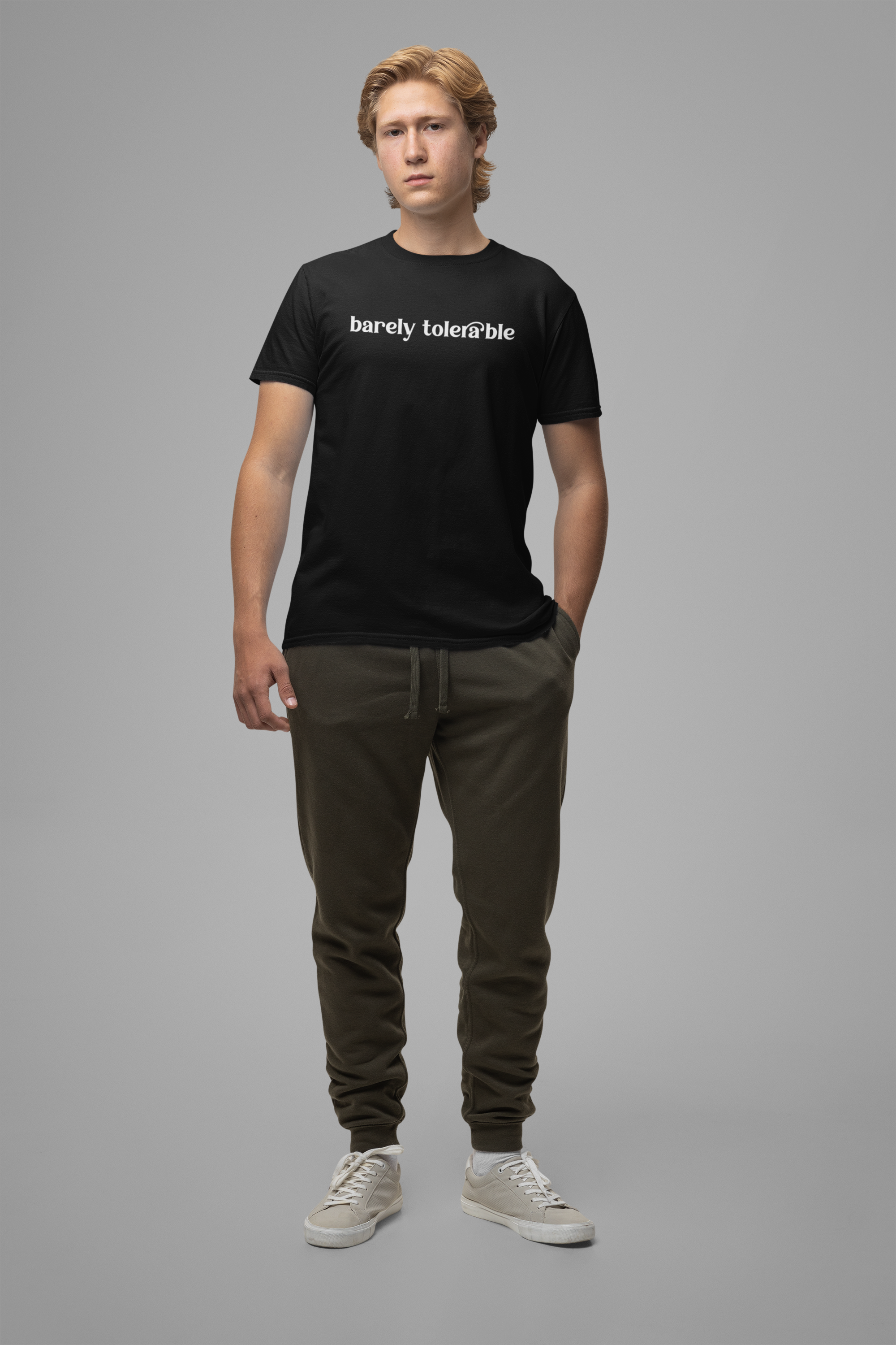 Barely Tolerable T-Shirt – Sarcastic Humor Minimalist Statement Tee