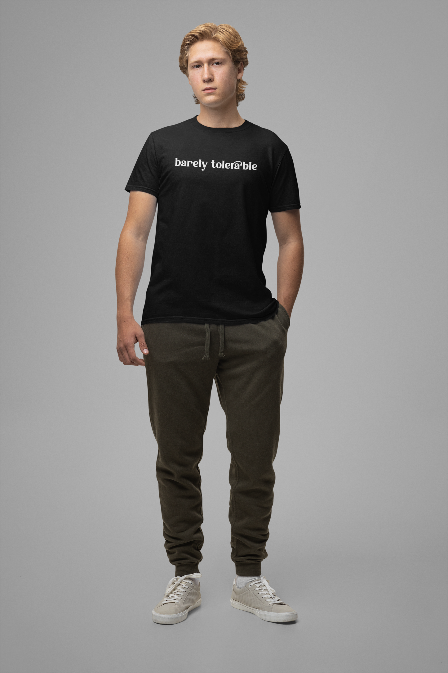 Barely Tolerable T-Shirt – Sarcastic Humor Minimalist Statement Tee