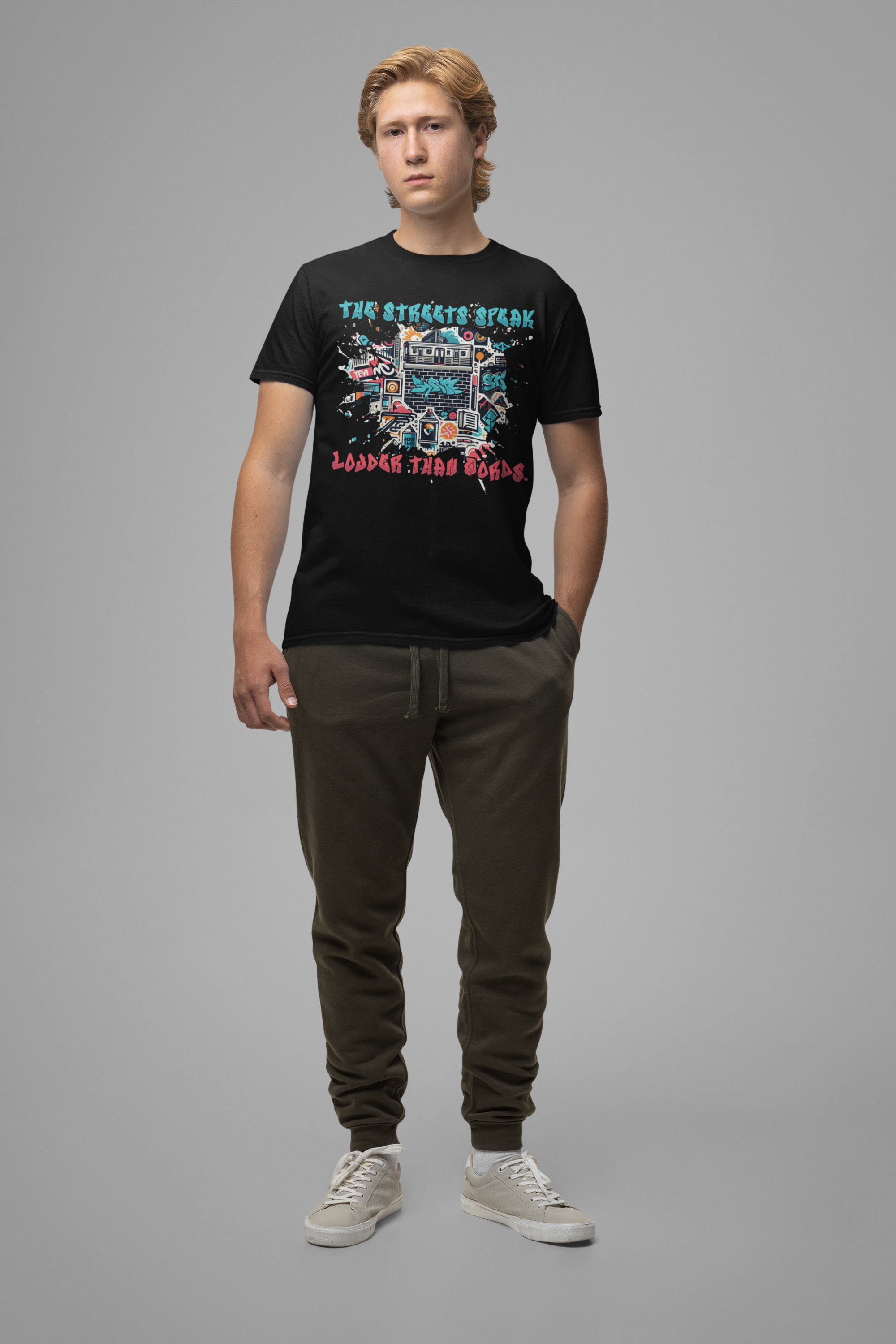 The Streets Speak Louder Than Words Tshirt – Cityscape with Graffiti Street Art Revolution