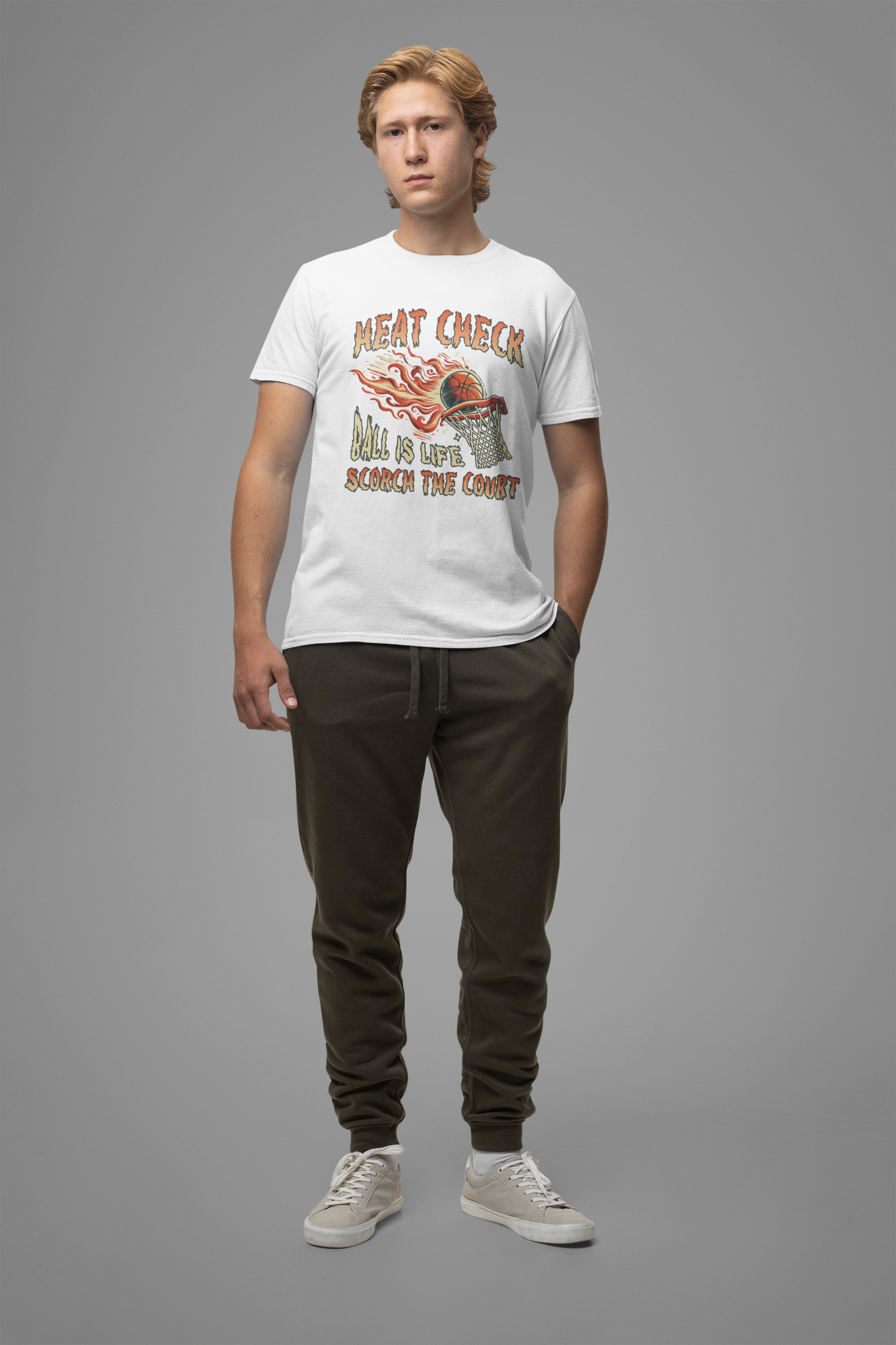 Heat Check Basketball Flames On Fire Scorch the Court Sports T-Shirt