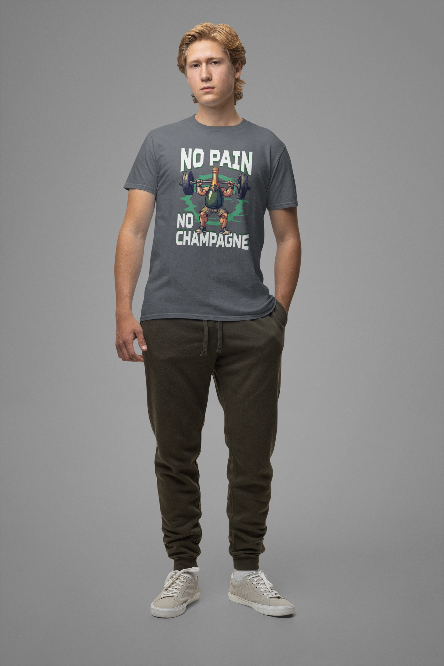 No Pain No Champagne Motivational Fitness Tee for Workout Lovers Who Earn Their Bubbles with Every Squat Push and Power Move