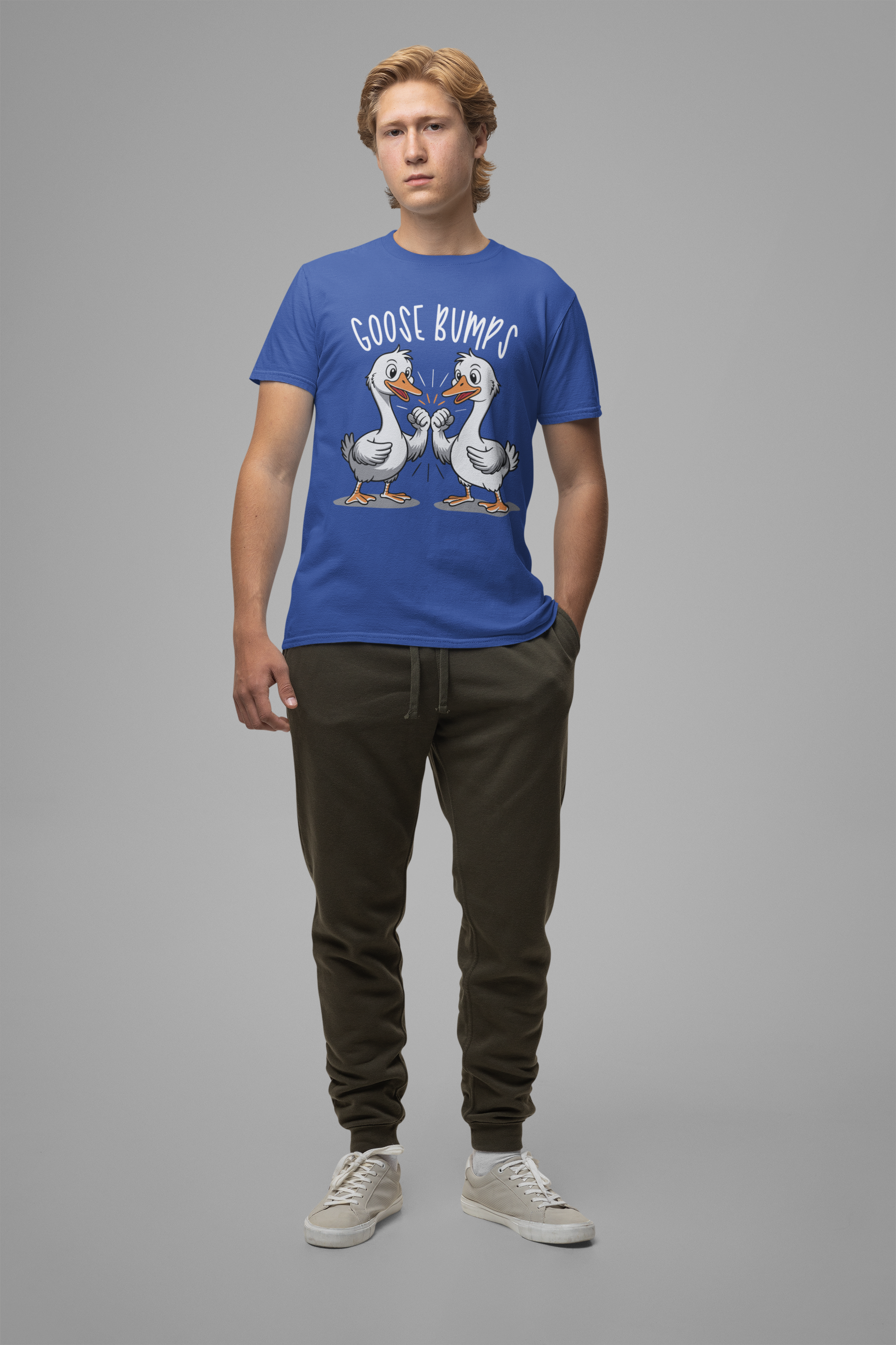 Goose Bumps Funny T-Shirt – Two Geese Fist Bump Cartoon Graphic Tee
