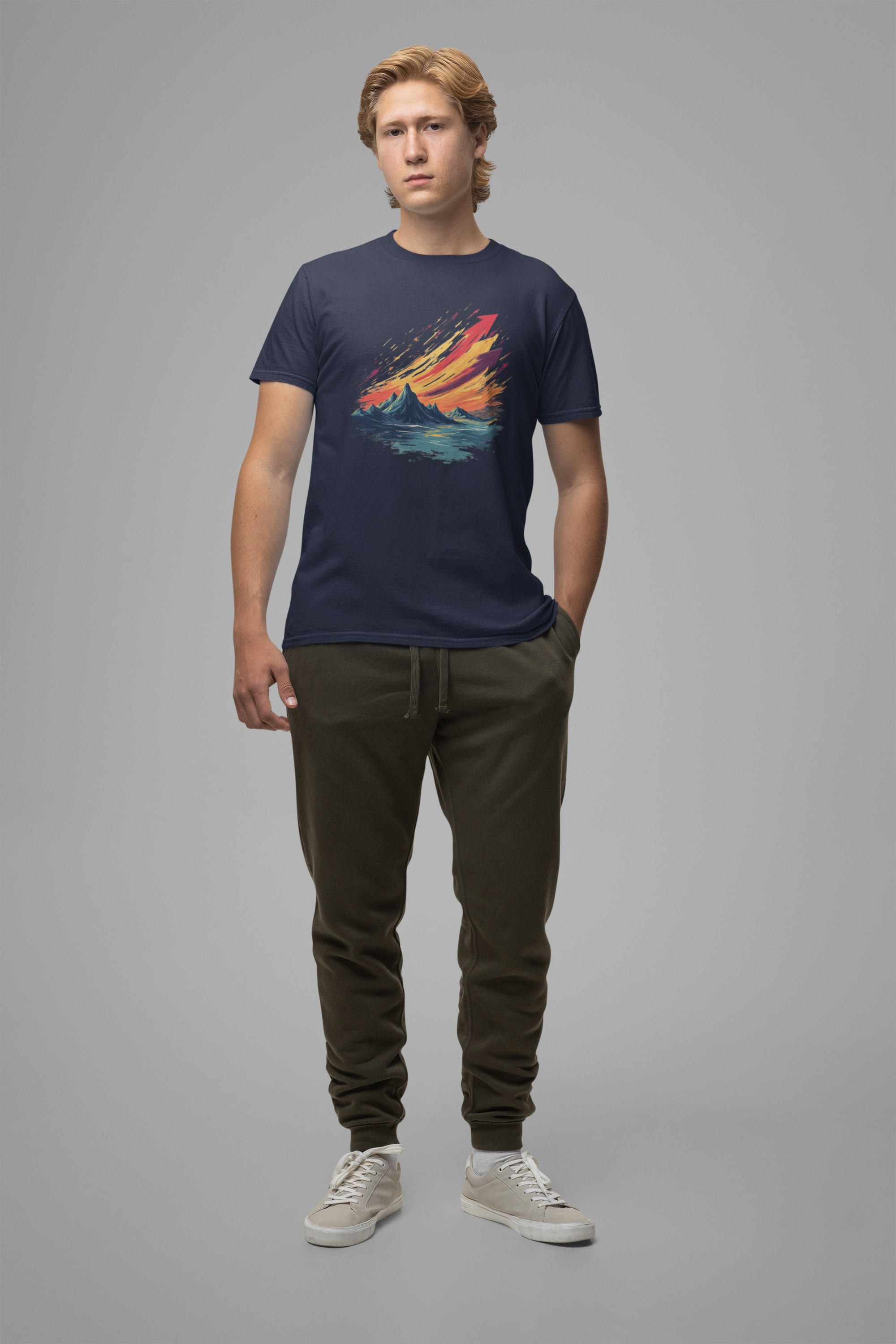 Mountain Sunset Arrows – Vibrant Sky with Upward Arrow Shapes Graphic T-Shirt