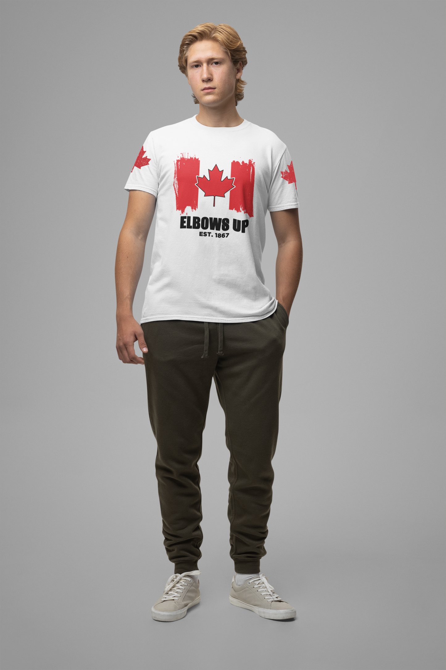 Elbows Up Canada Flag Brushstroke T-Shirt
