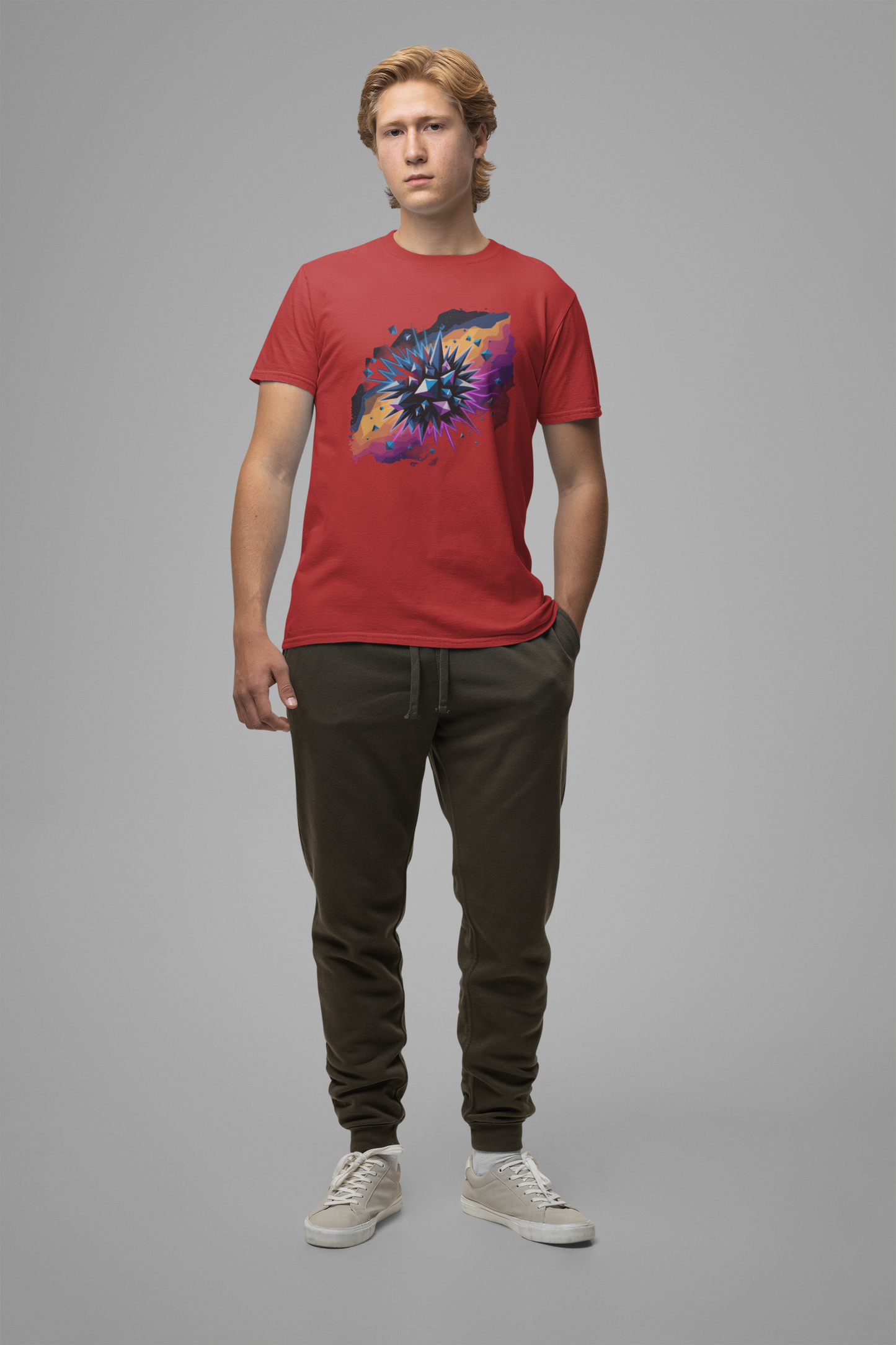 Polygon Burst – Colorful Polygon Explosion Graphic T-Shirt