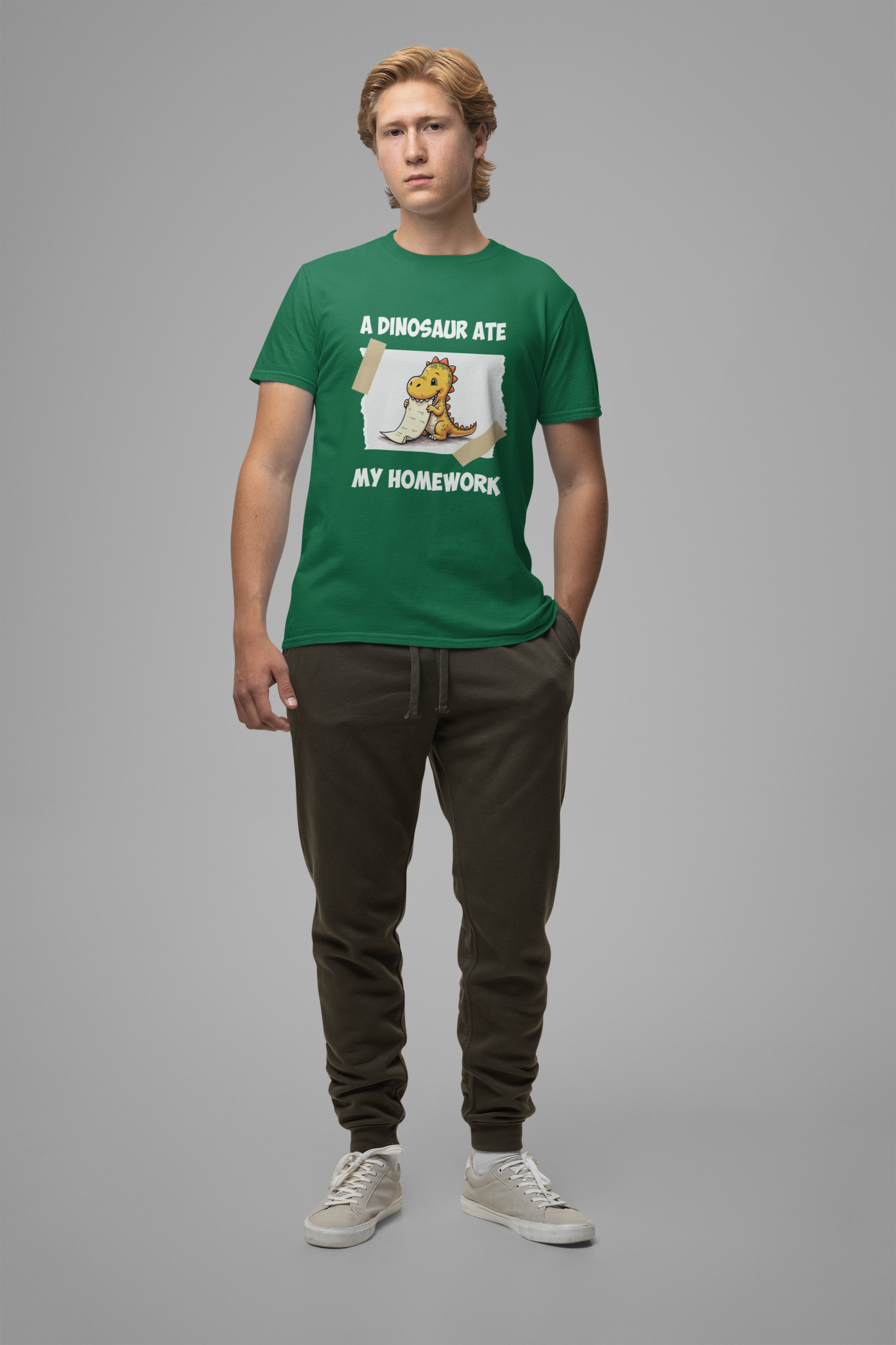 Homework Excuse T-Shirt – Cute Dino Eating Homework Graphic