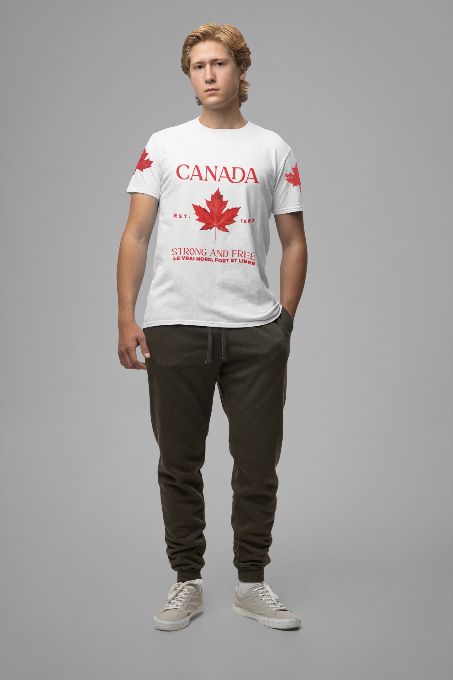 Canada Strong and Free Maple Heritage - Red  Print T-Shirt