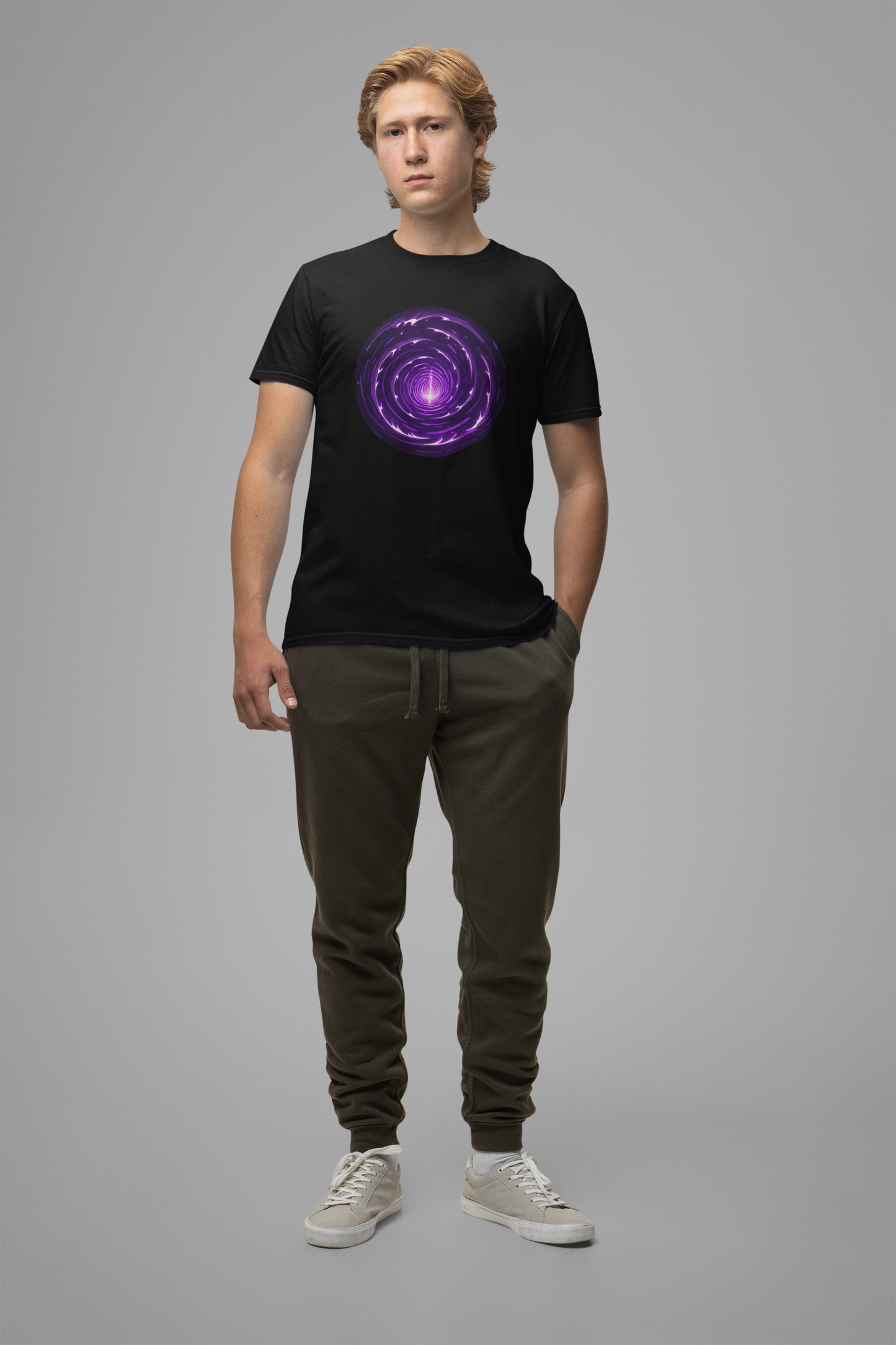 Silently Spiraling – Large Purple Spiral Graphic T-Shirt
