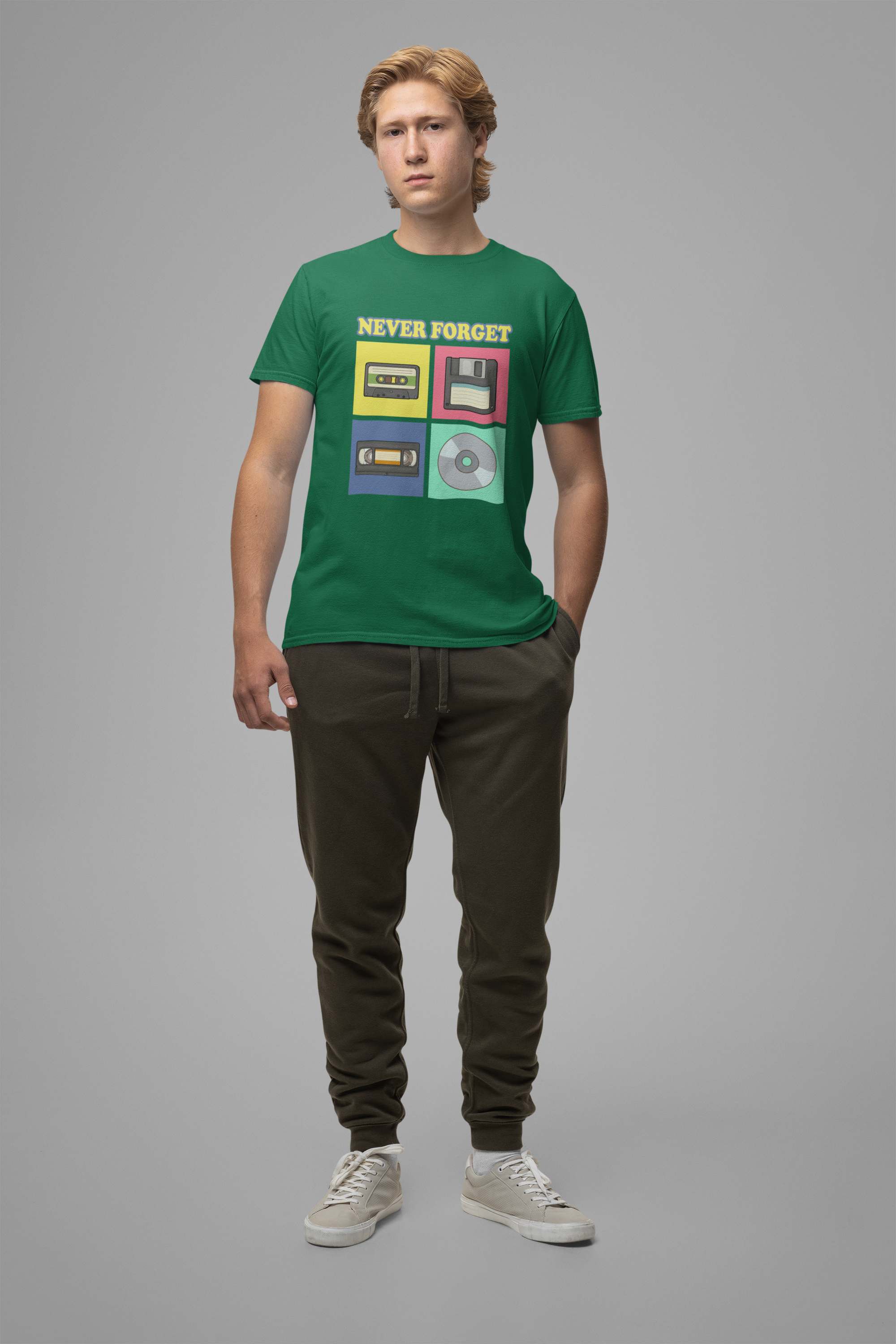 Never Forget Retro Media Tshirt Floppy Disk Cassette Tape Recorder CD Graphic