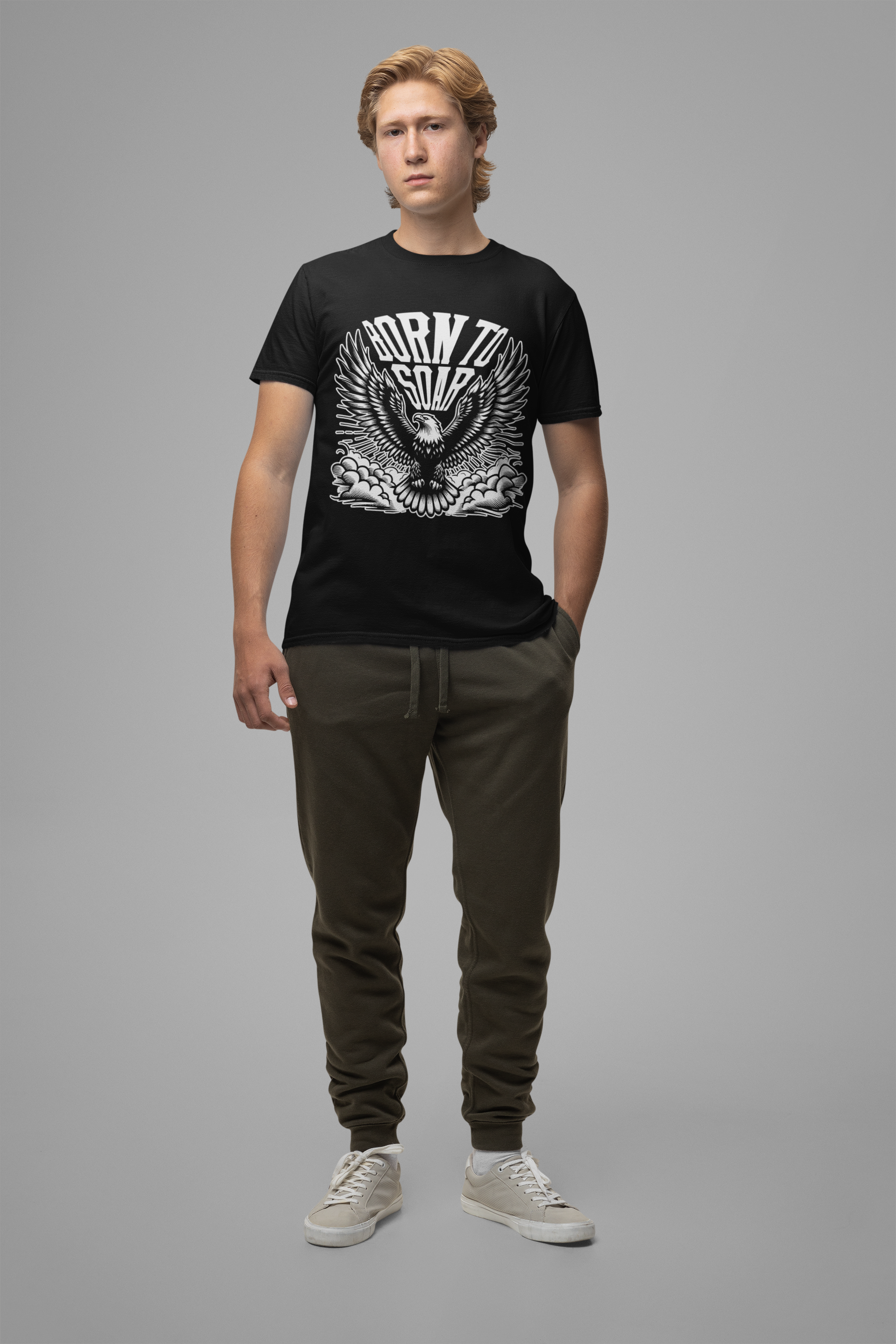 Born to Soar | Eagle with Wide Open Wings Above the Clouds T-Shirt