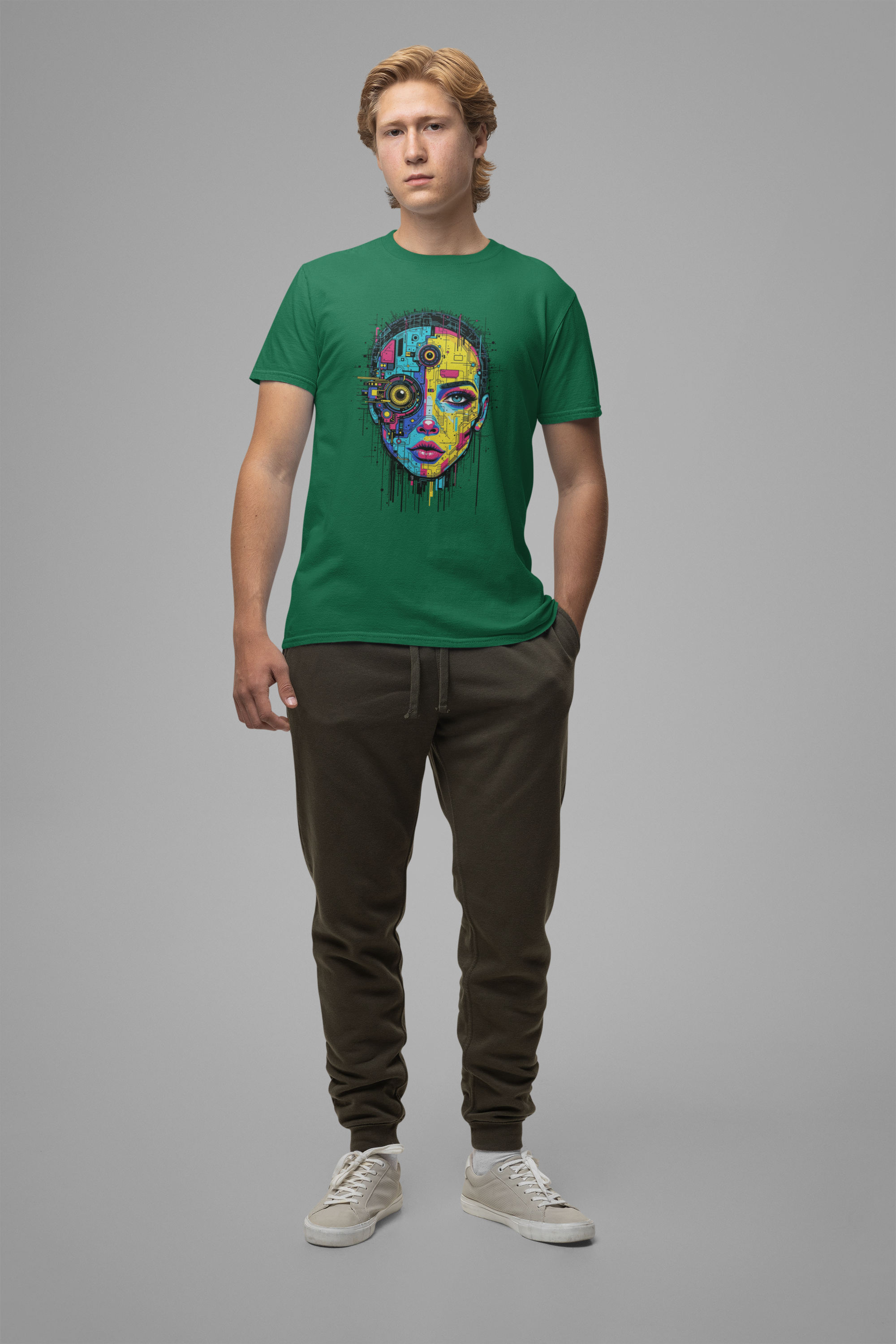 Third Eye Glitch – Robotic Woman with Circuit Face and Three Eyes Graphic T-Shirt