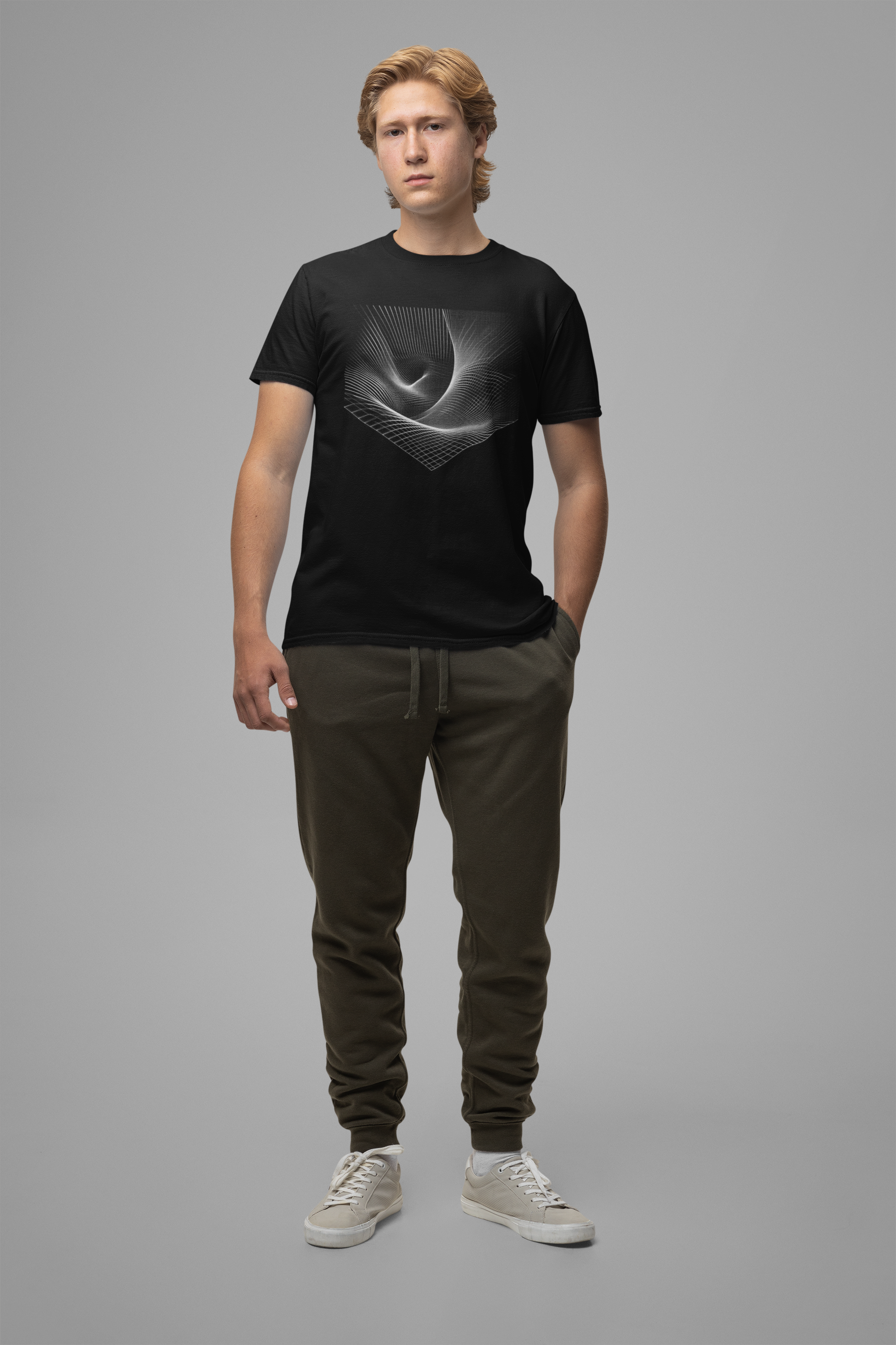 Grid Distortion – Abstract Warped Grid Pattern Graphic T-Shirt
