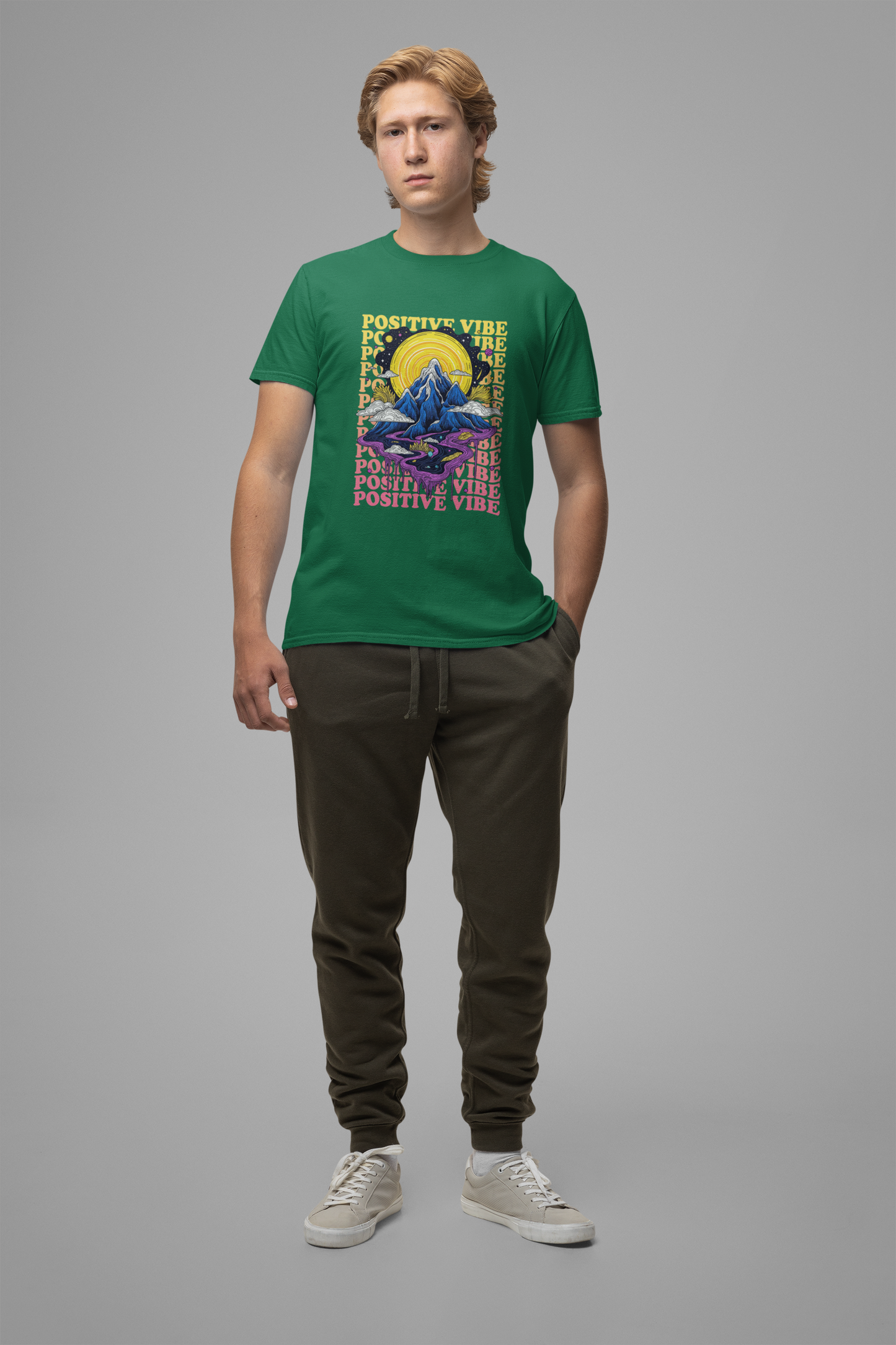 Positive Vibes – Cosmic Sun and Solar System Drip Graphic T-Shirt