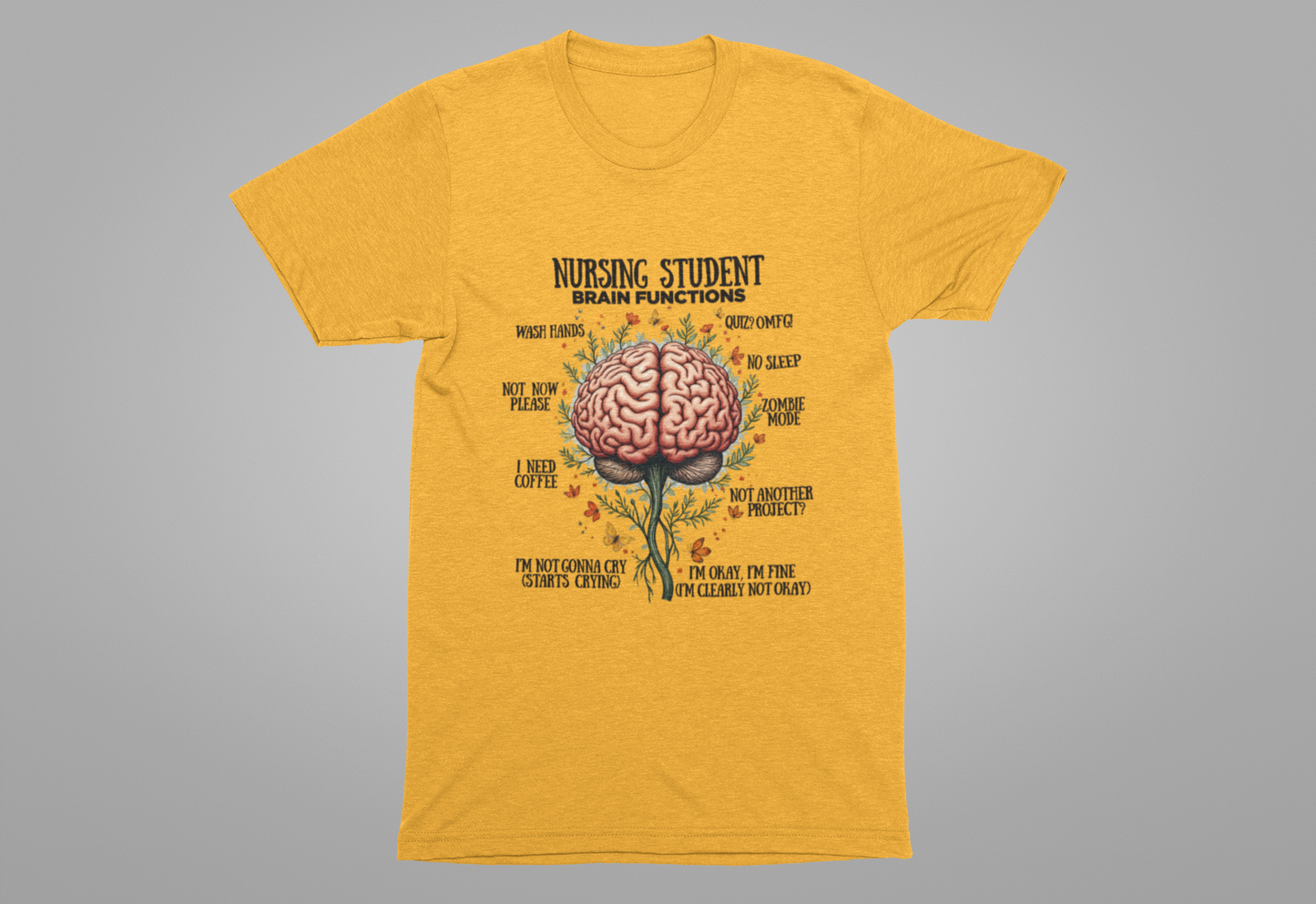 Nursing Student Brain Functions TShirt Coffee No Sleep Zombie Mode
