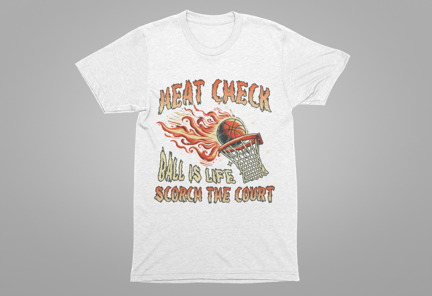Heat Check Basketball Flames On Fire Scorch the Court Sports T-Shirt