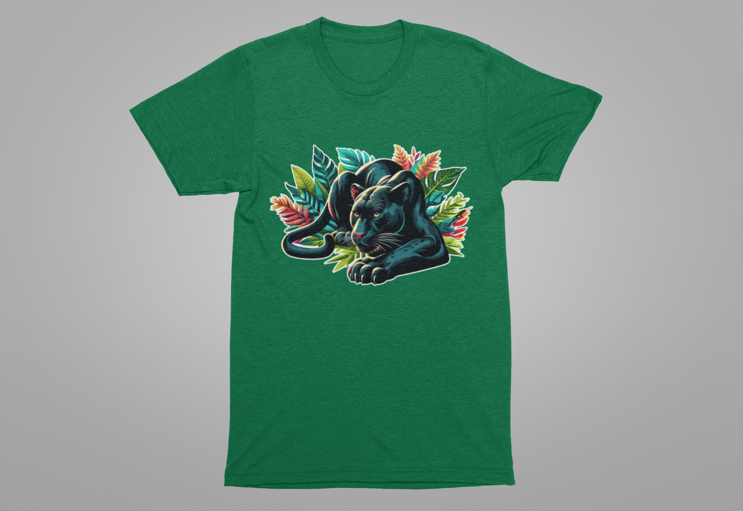 Wild and Beautiful - Black Panther with Claws Out and Jungle Leaves Graphic T-Shirt