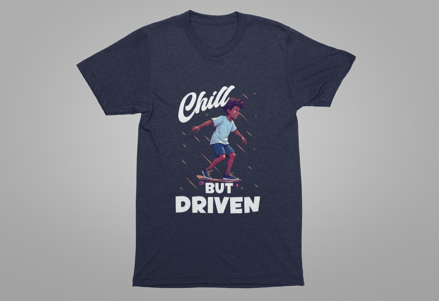 Chill but Driven – Happy Boy on Skateboard Graphic T-Shirt