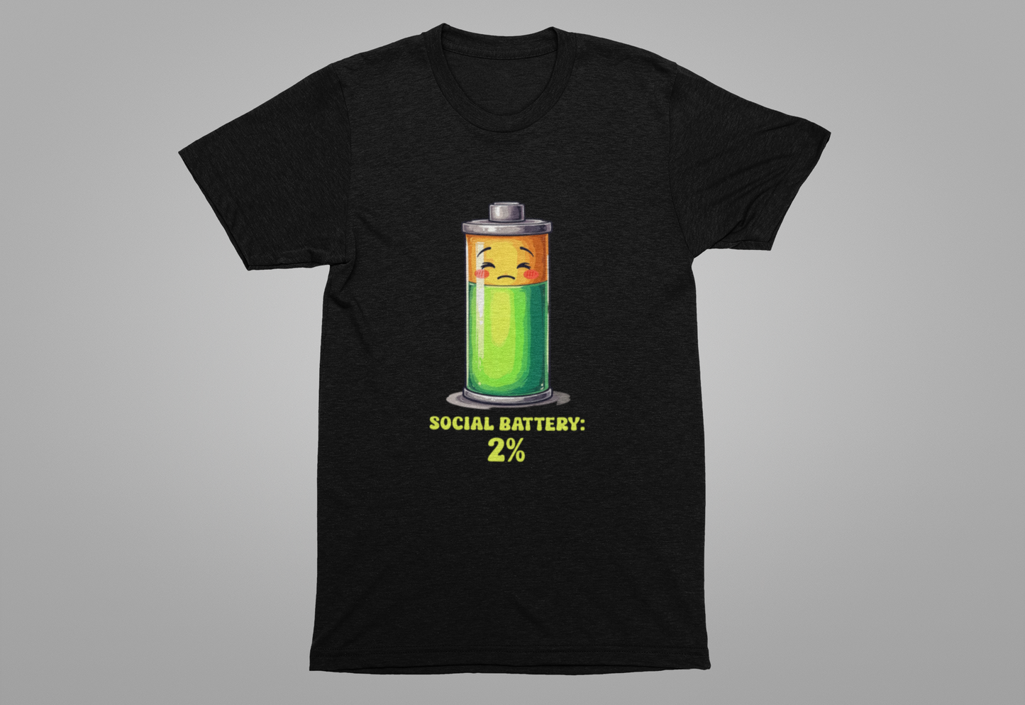 Social Battery 2% – Low Charge Sad Battery Graphic T-Shirt