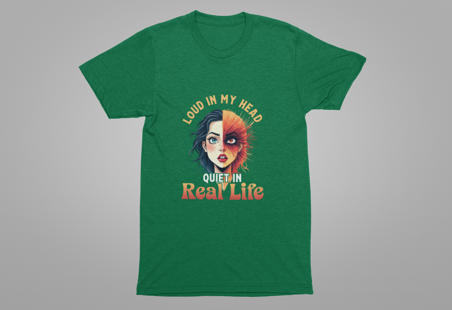 Loud in My Head, Quiet in Real Life – Split Face Puzzled Girl Graphic T-Shirt