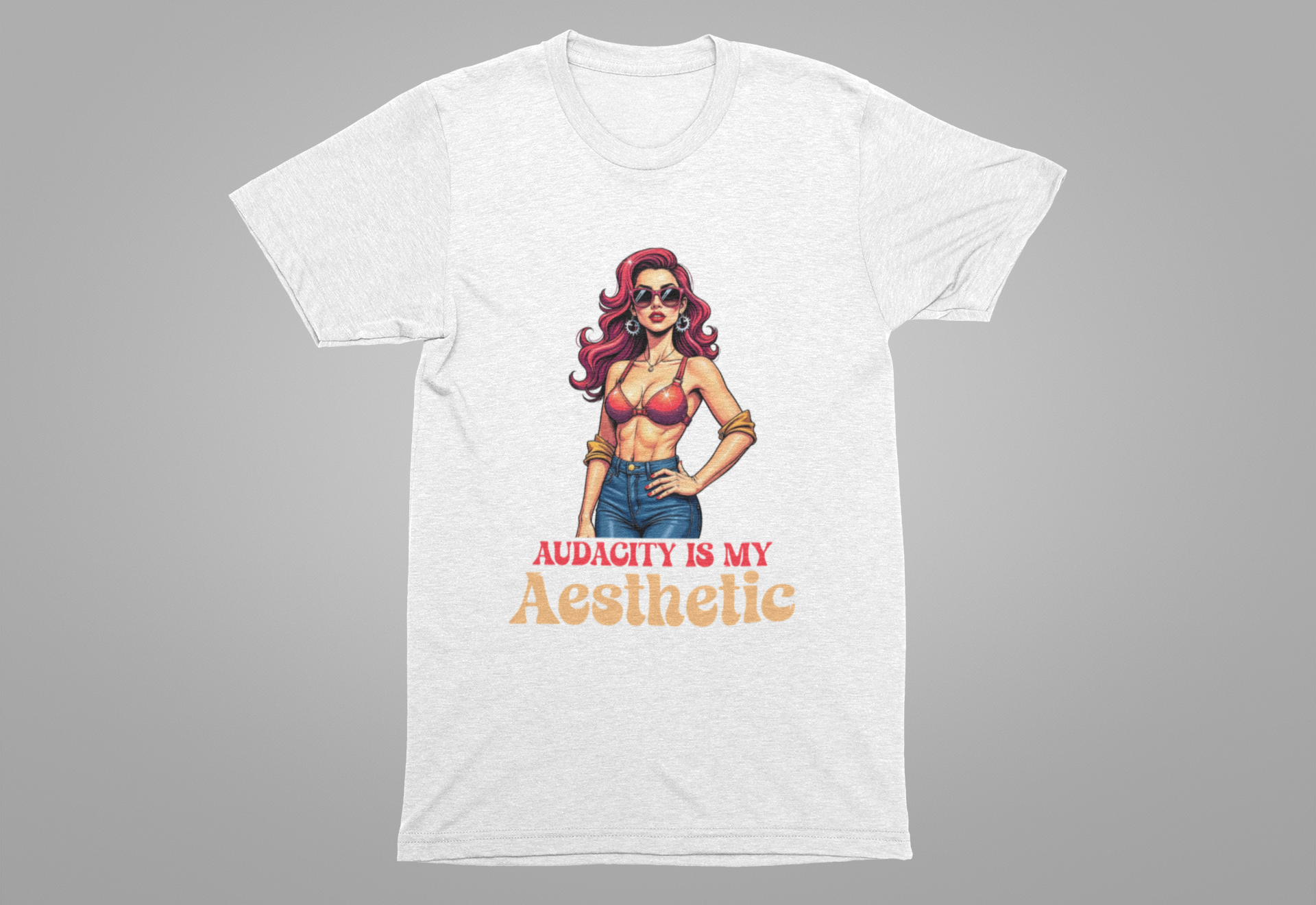Audacity Is My Aesthetic – Stylish Woman with Sunglasses Graphic T-Shirt