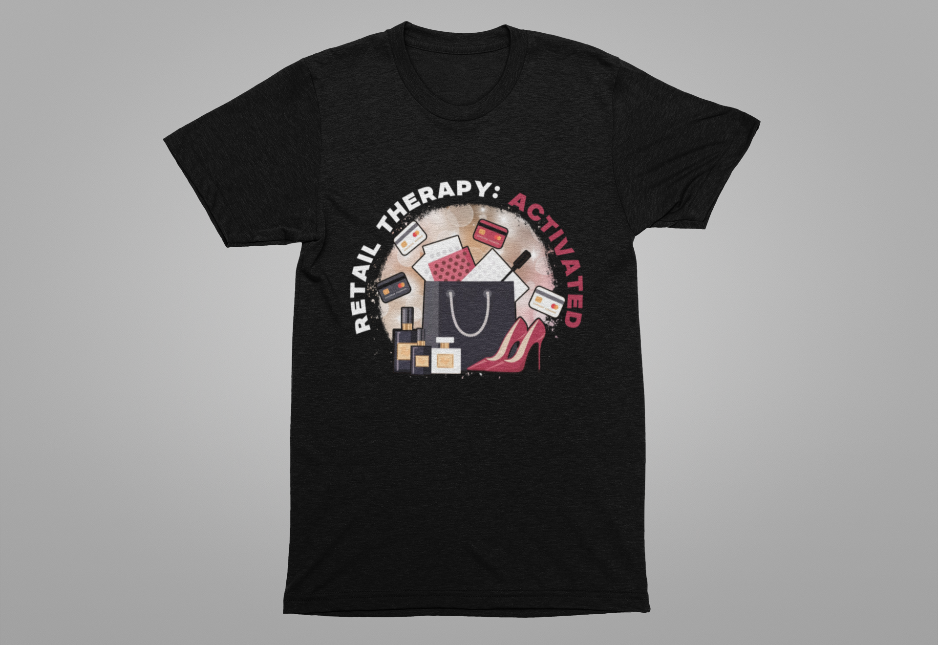 Retail Therapy Activated | Floating Cards & Shopping Haul Graphic T-Shirt